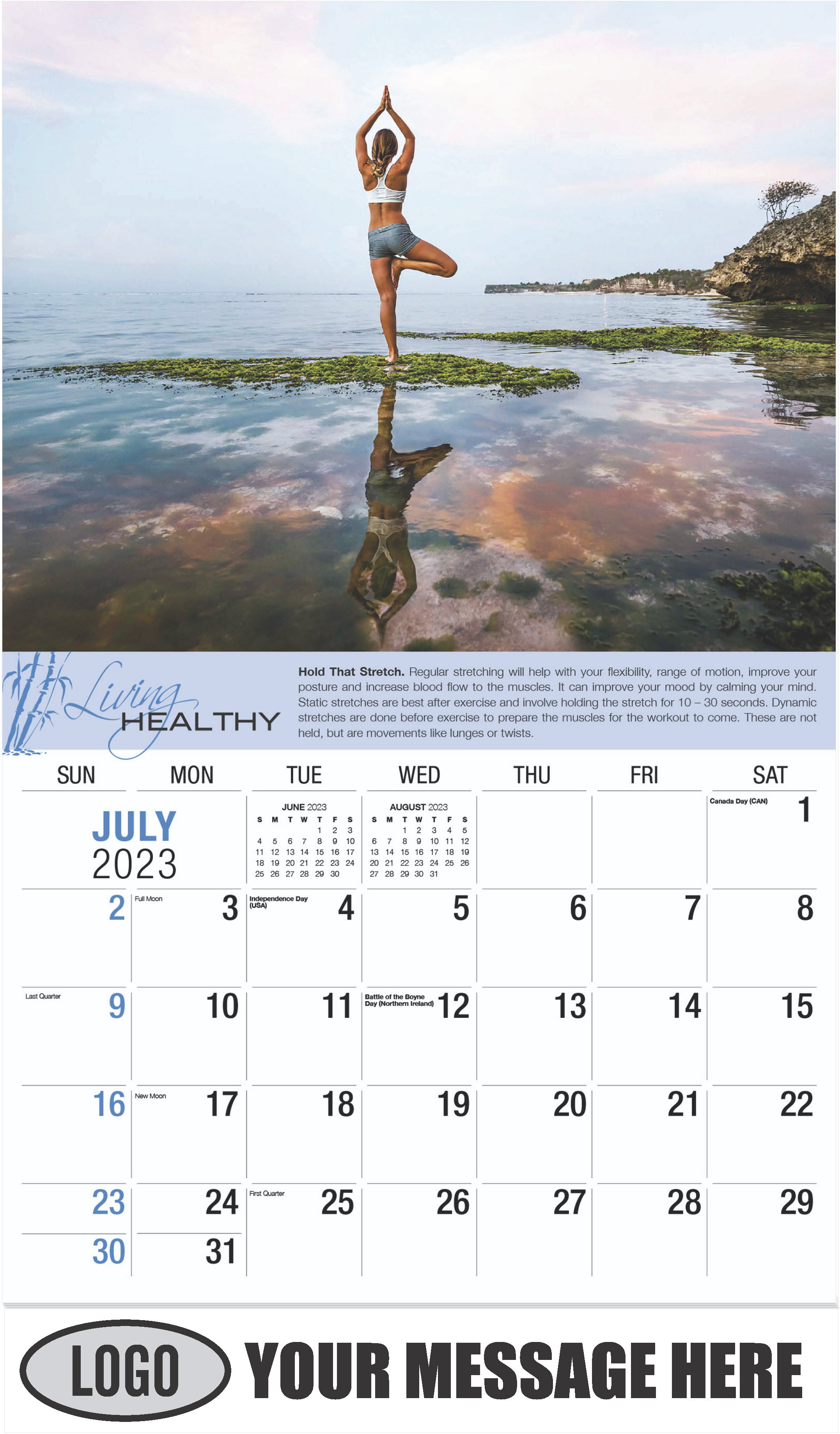 Woman Practicing Yoga - July - Living Healthy 2023 Promotional Calendar