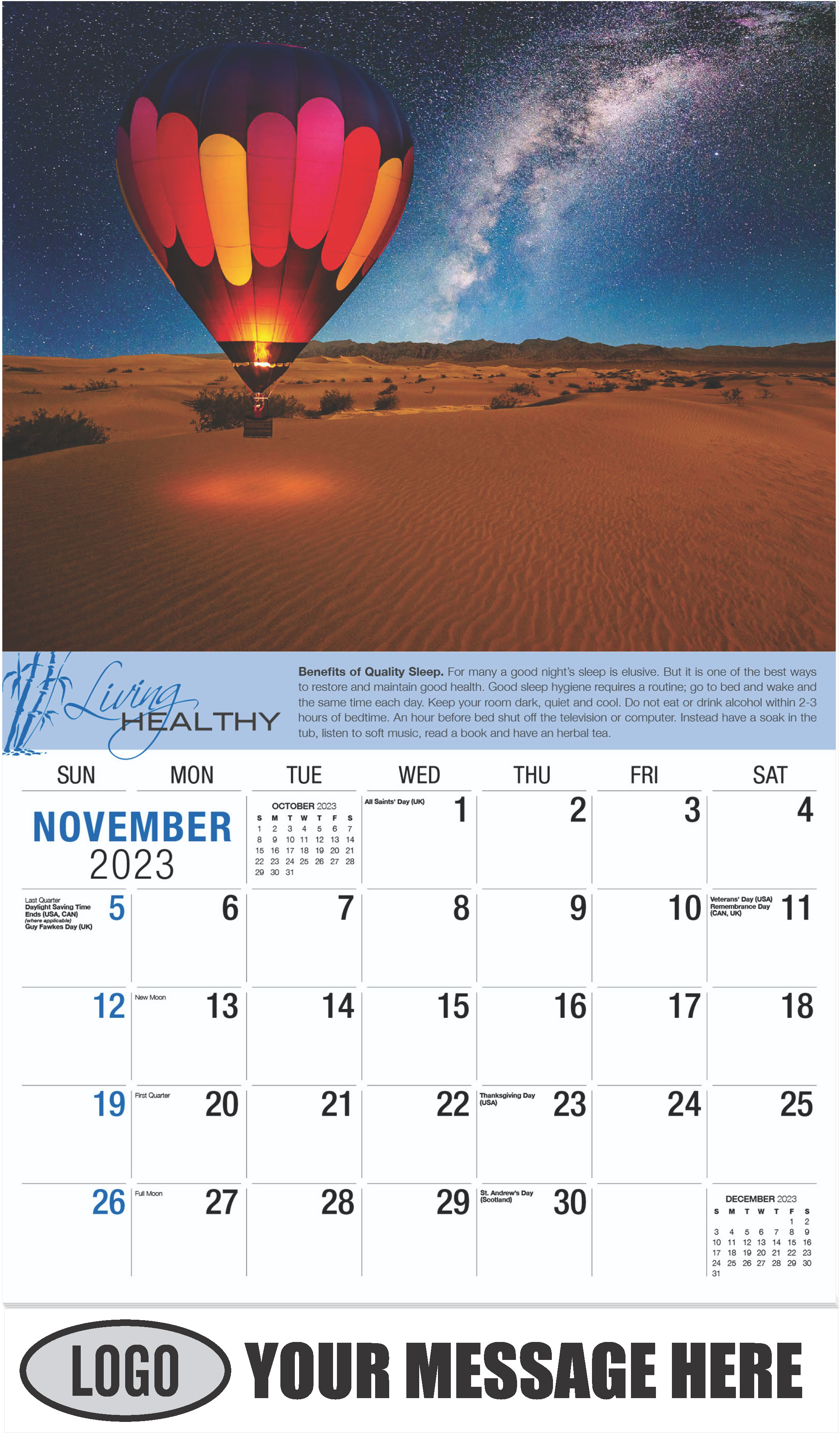 Majestic Hot Air Balloon - November - Living Healthy 2023 Promotional Calendar