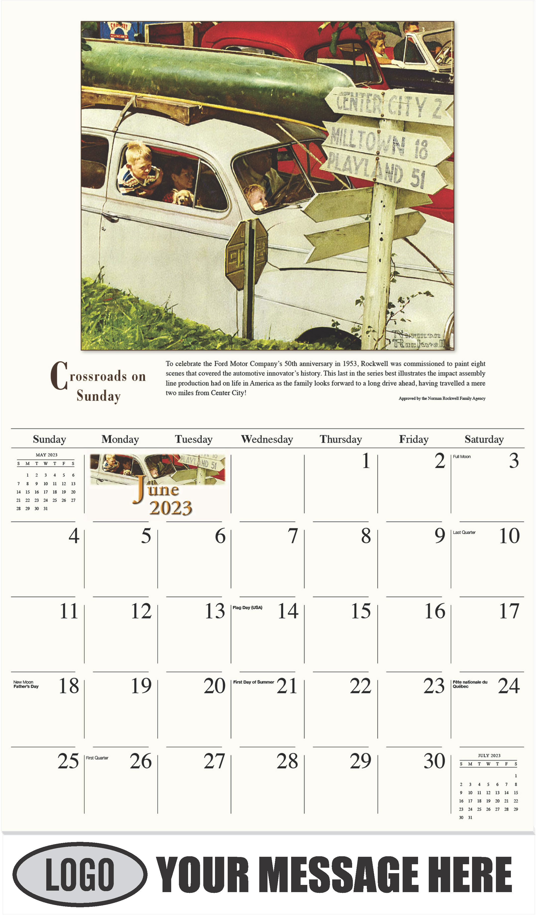 Crossroads on Sunday - June - Norman Rockwell - Memorable Images 2023 Promotional Calendar