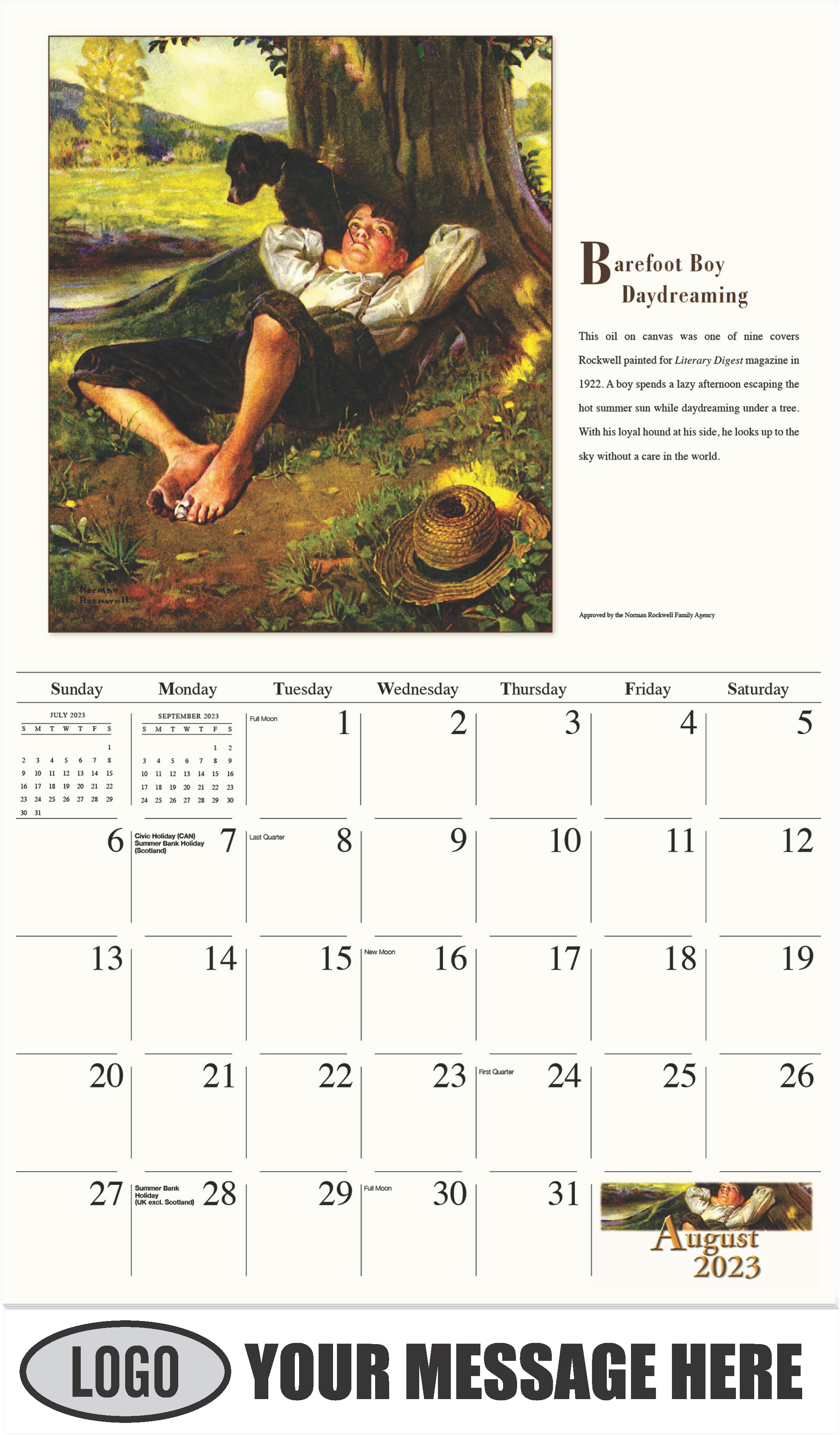 Barefoot Boy Daydreaming - August - Norman Rockwell - Memorable Images 2023 Promotional Calendar