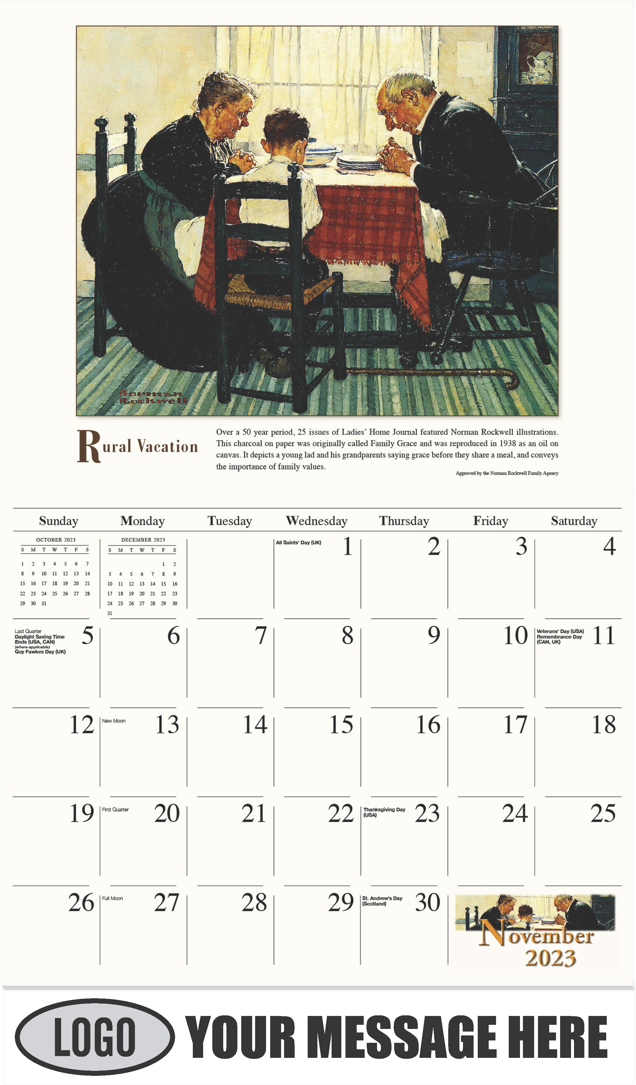 Rural Vacation - November - Norman Rockwell - Memorable Images 2023 Promotional Calendar