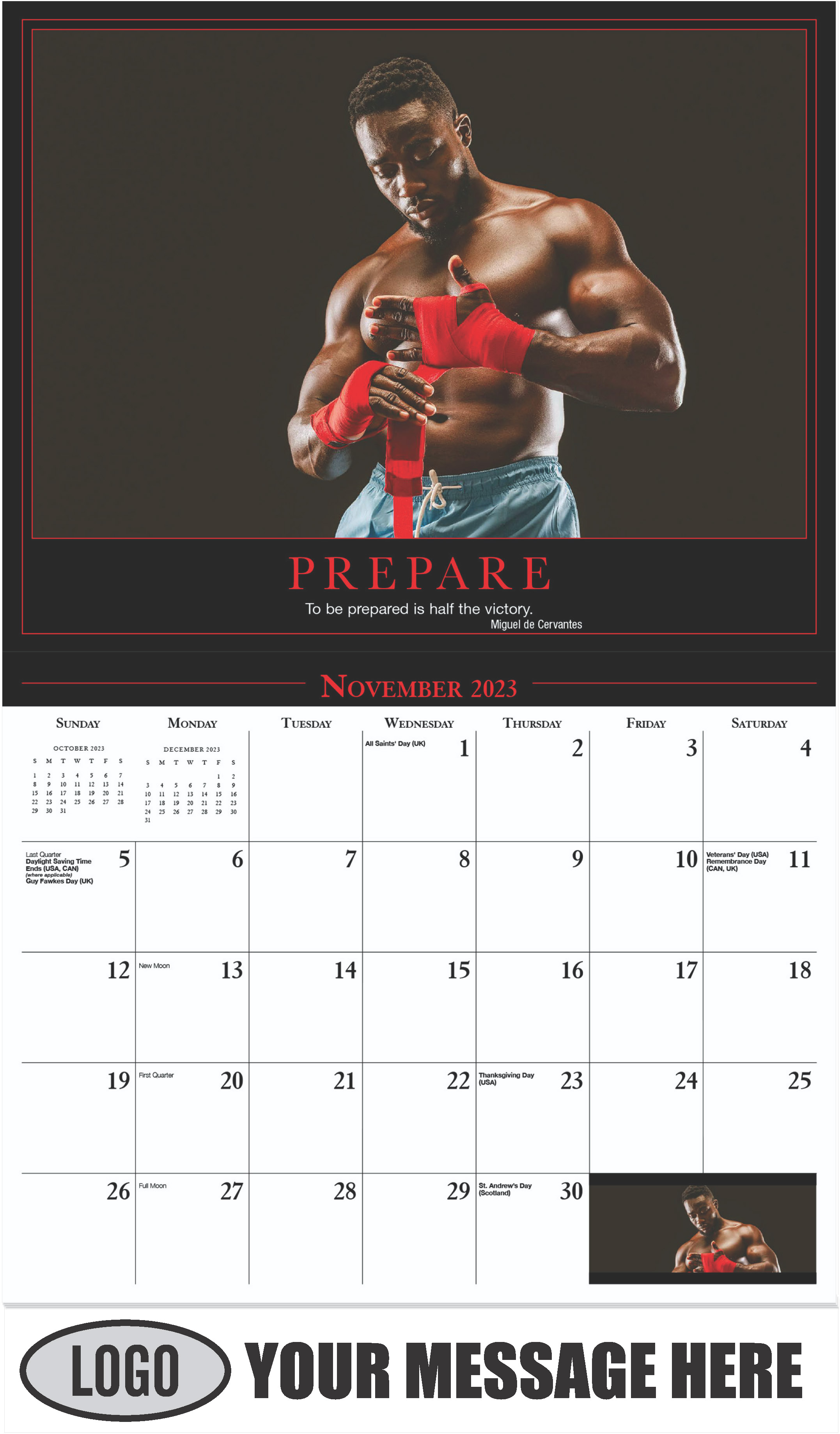 PREPARE ''To be prepared is half the victory.'' - Miguel de Cervantes - November - Motivation 2023 Promotional Calendar