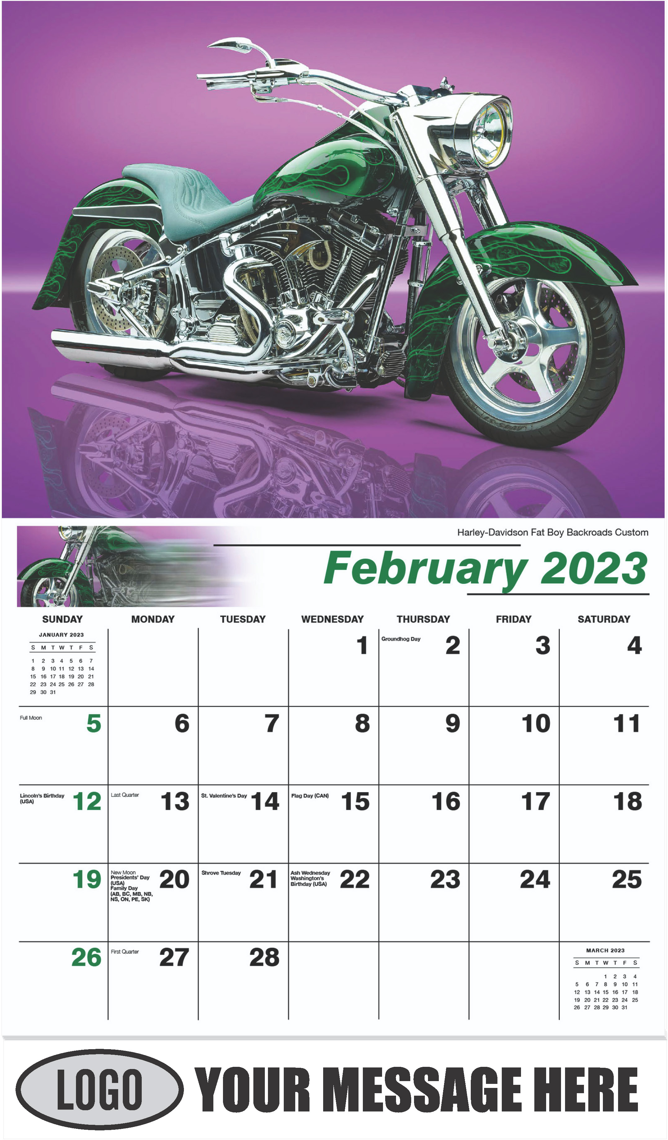 Harley-Davidson Fat Boy Backroads Custom - February - Motorcycle Mania 2023 Promotional Calendar