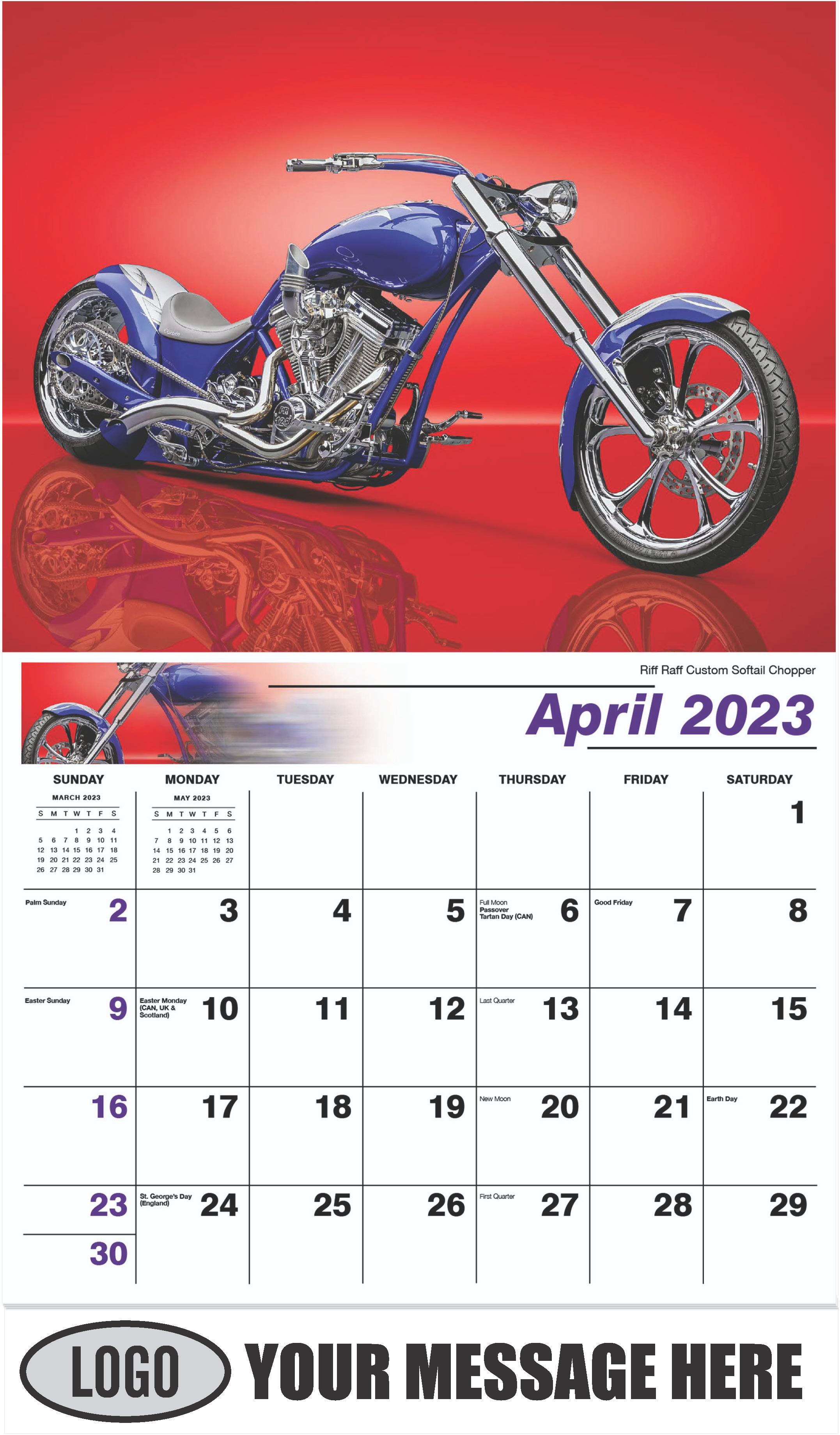 Riff Raff Custom Softail Chopper - April - Motorcycle Mania 2023 Promotional Calendar