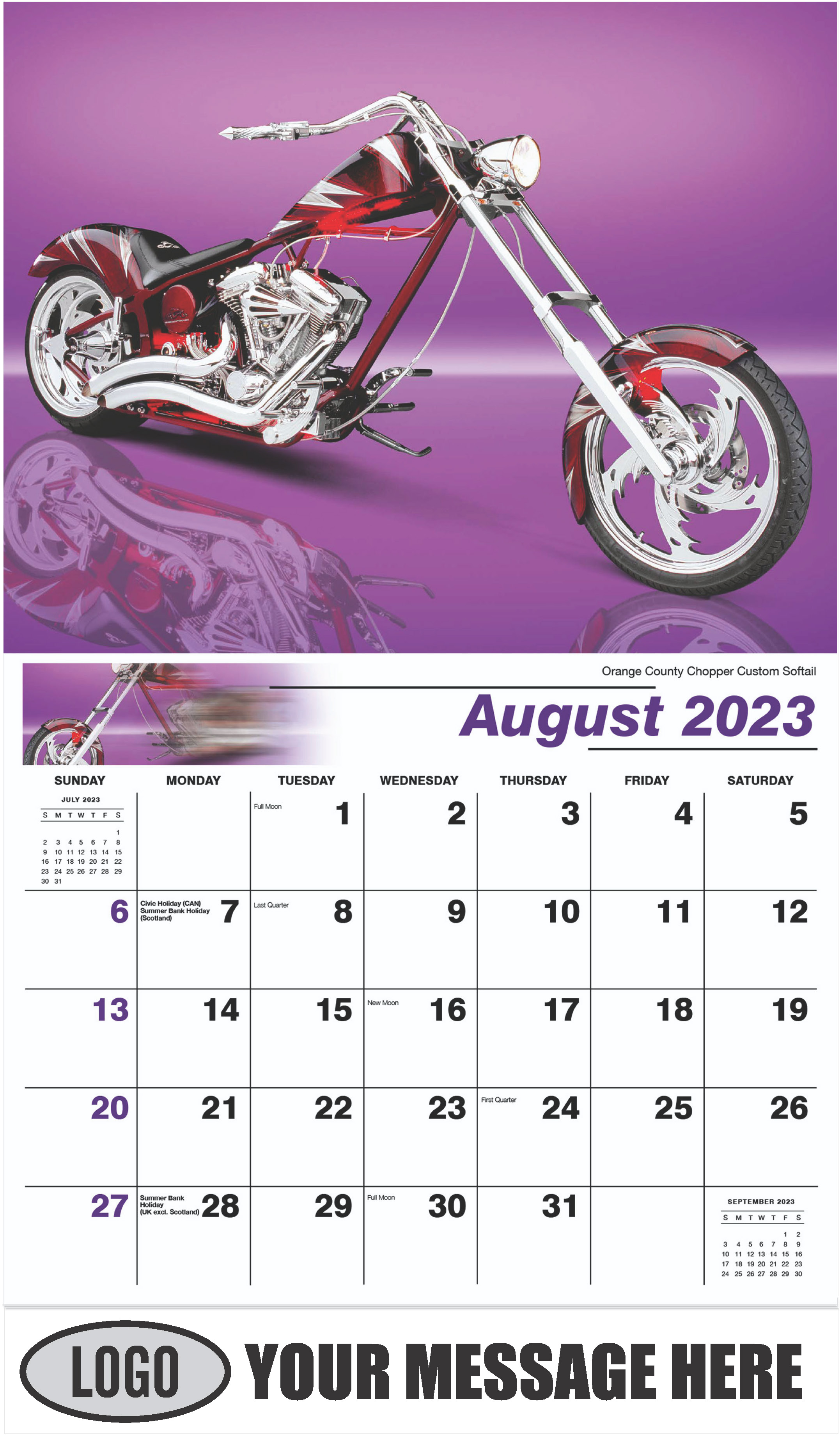 Orange County Chopper Custom Softail - August - Motorcycle Mania 2023 Promotional Calendar