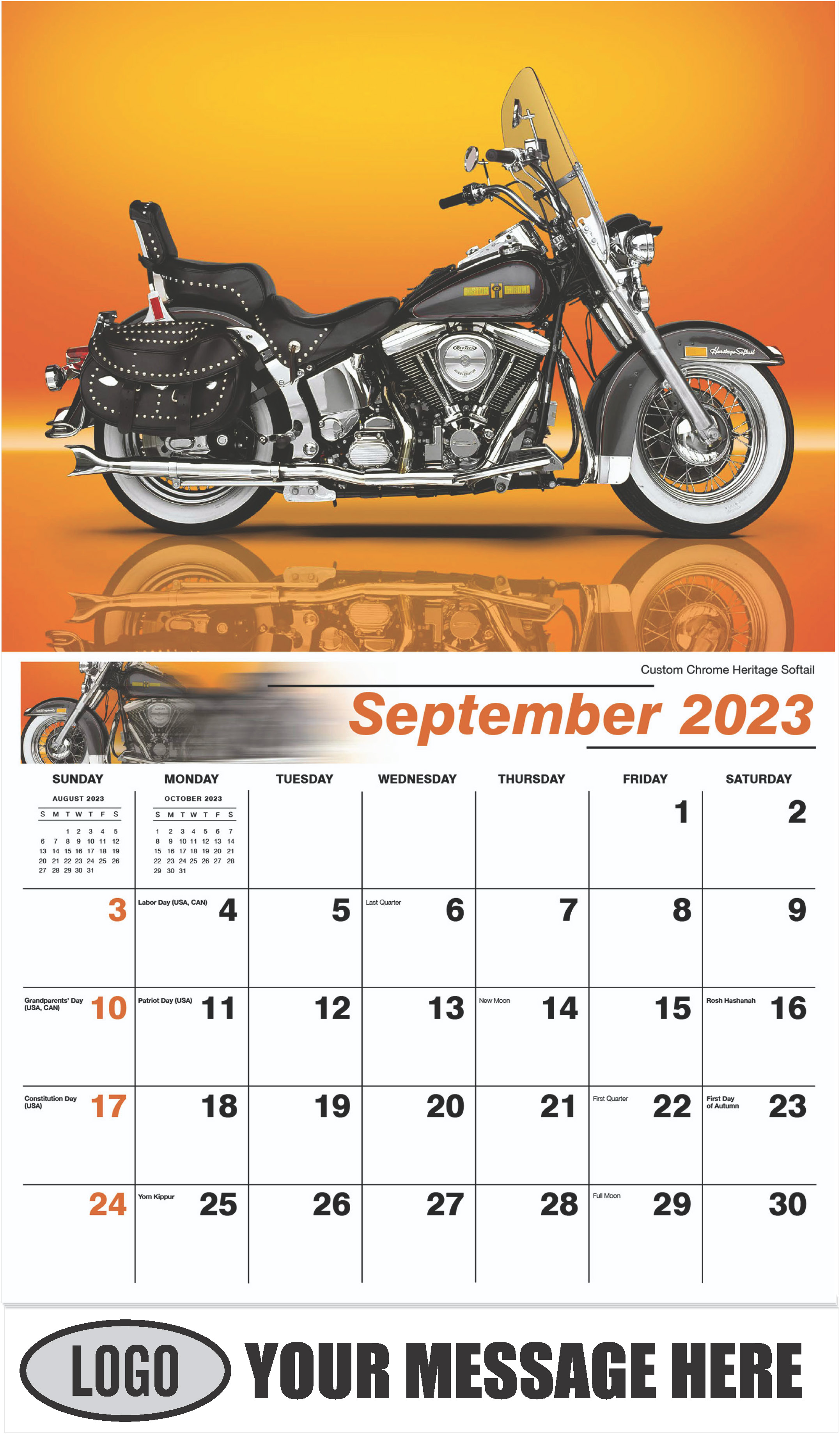 Custom Chrome Heritage Softail - September - Motorcycle Mania 2023 Promotional Calendar