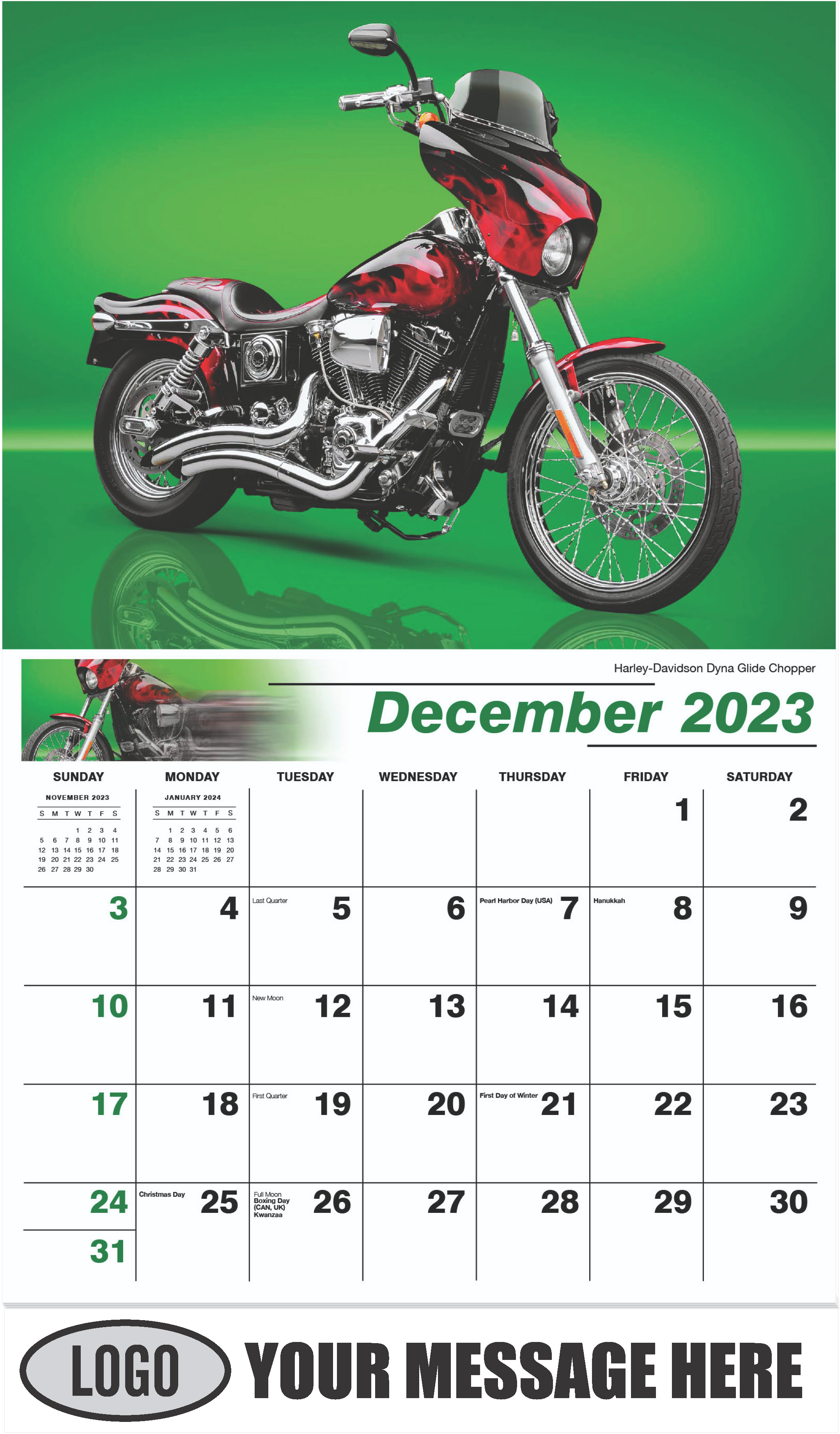 Harley-Davidson Dyna Glide Chopper - December 2023 - Motorcycle Mania 2023 Promotional Calendar