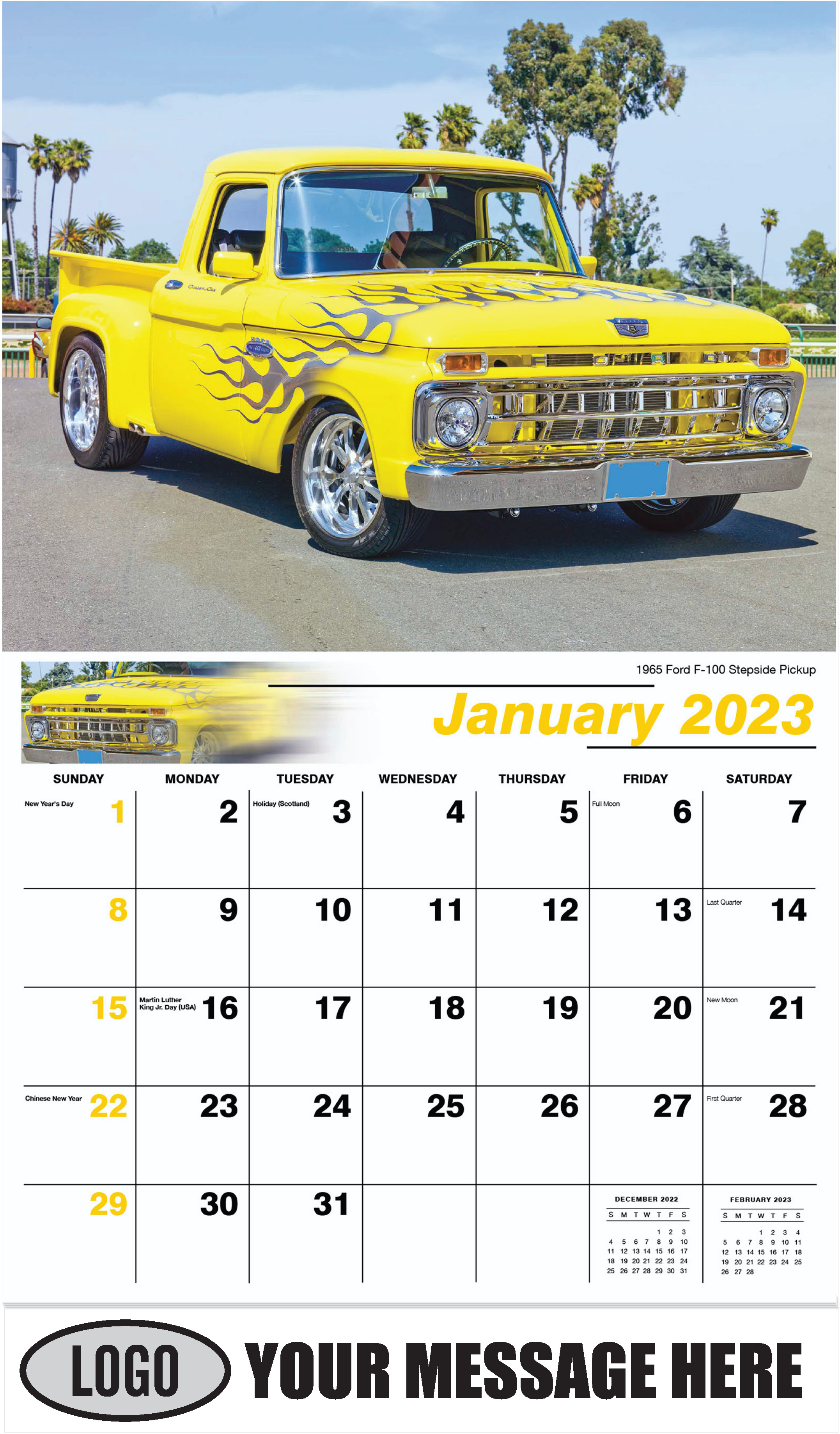 1965 Ford F-100 Stepside Pickup Truck - January - Pumped Up Pickups 2023 Promotional Calendar