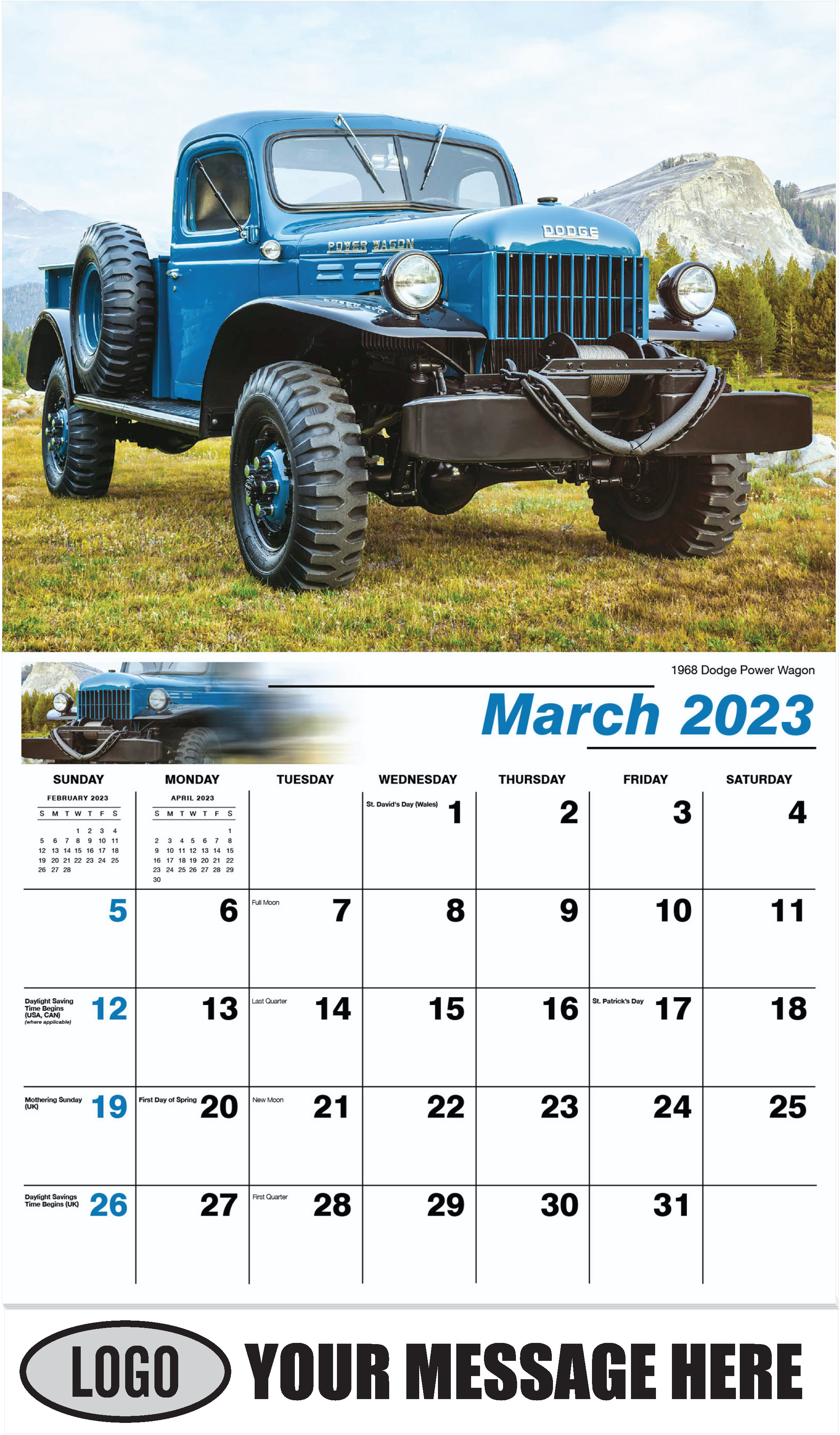 1968 Dodge Power Wagon - March - Pumped Up Pickups 2023 Promotional Calendar