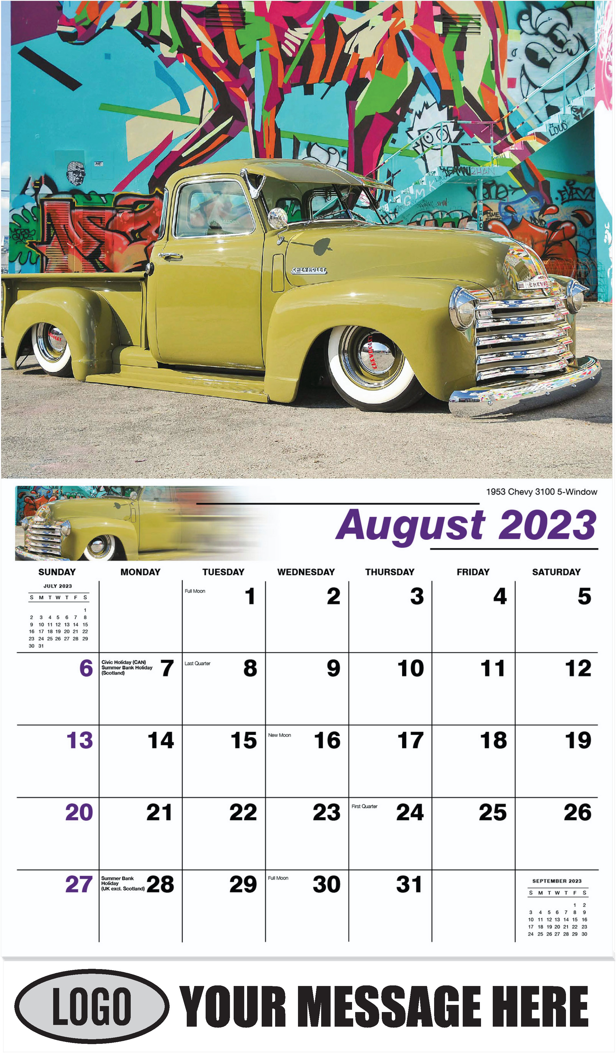 1953 Chevy 3100 5-Window - August - Pumped Up Pickups 2023 Promotional Calendar
