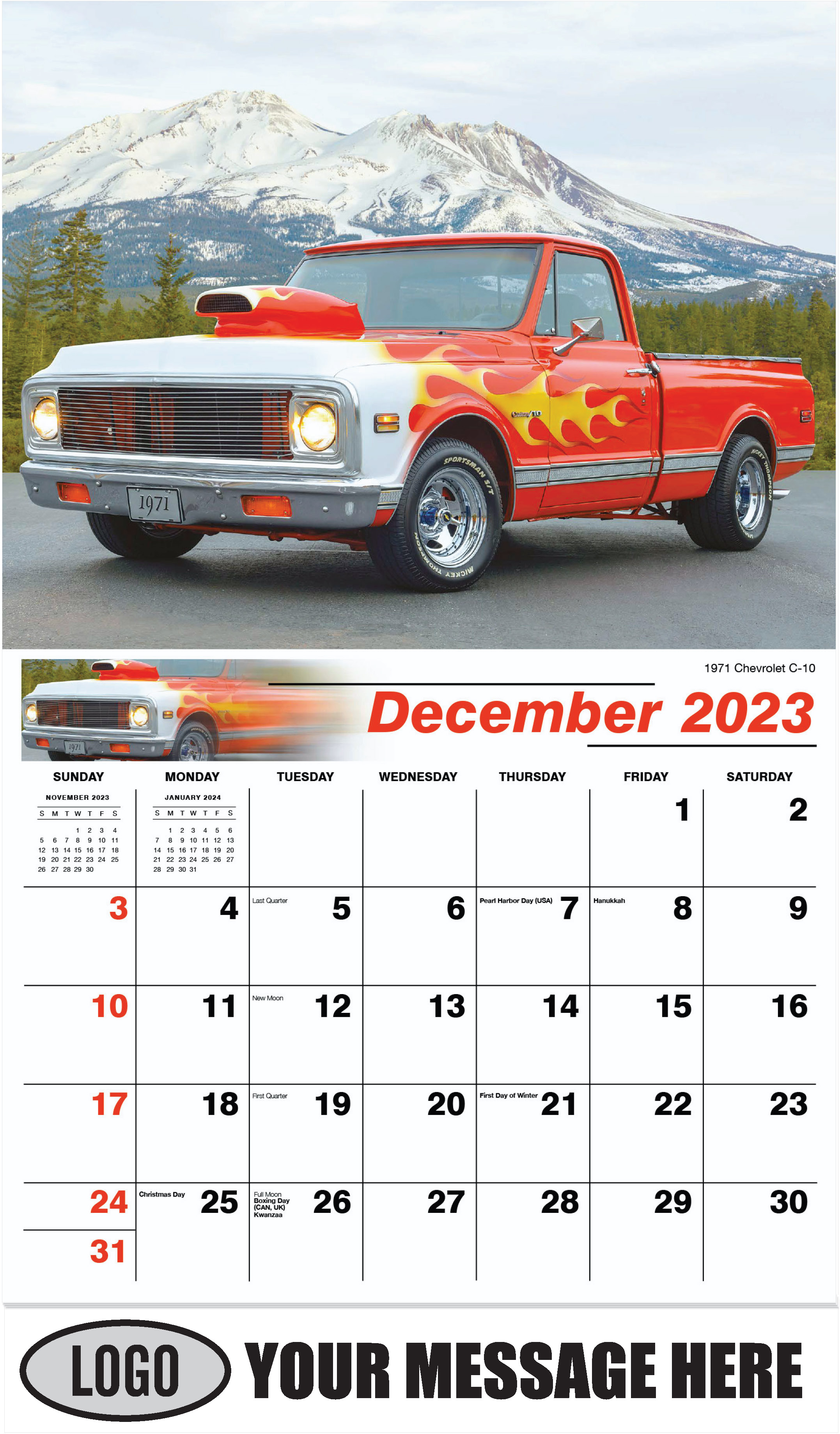 1971 Chevrolet C-10 - December 2023 - Pumped Up Pickups 2023 Promotional Calendar