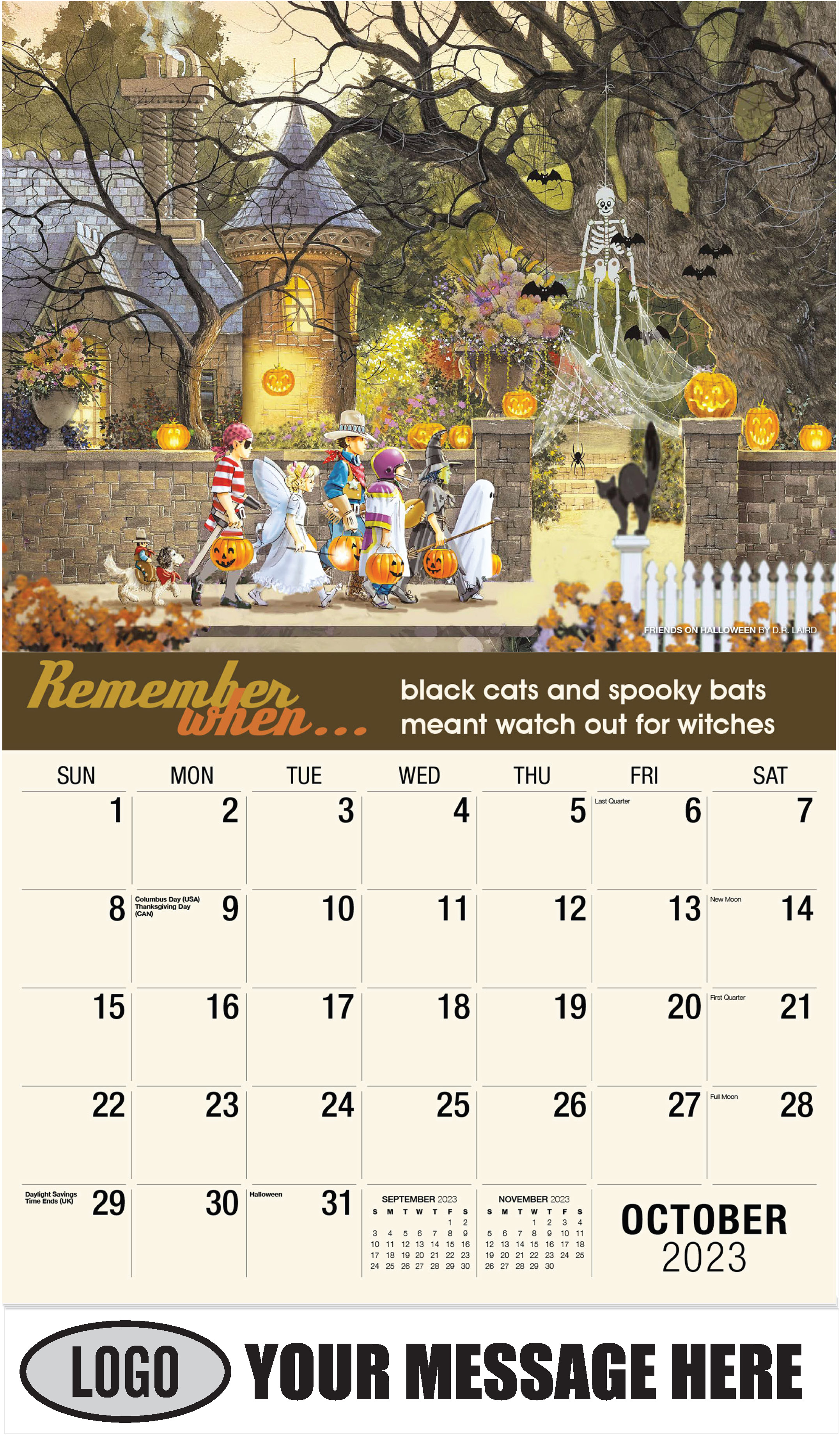 Friends On Halloween by D.R. Laird - October - Remember When 2023 Promotional Calendar