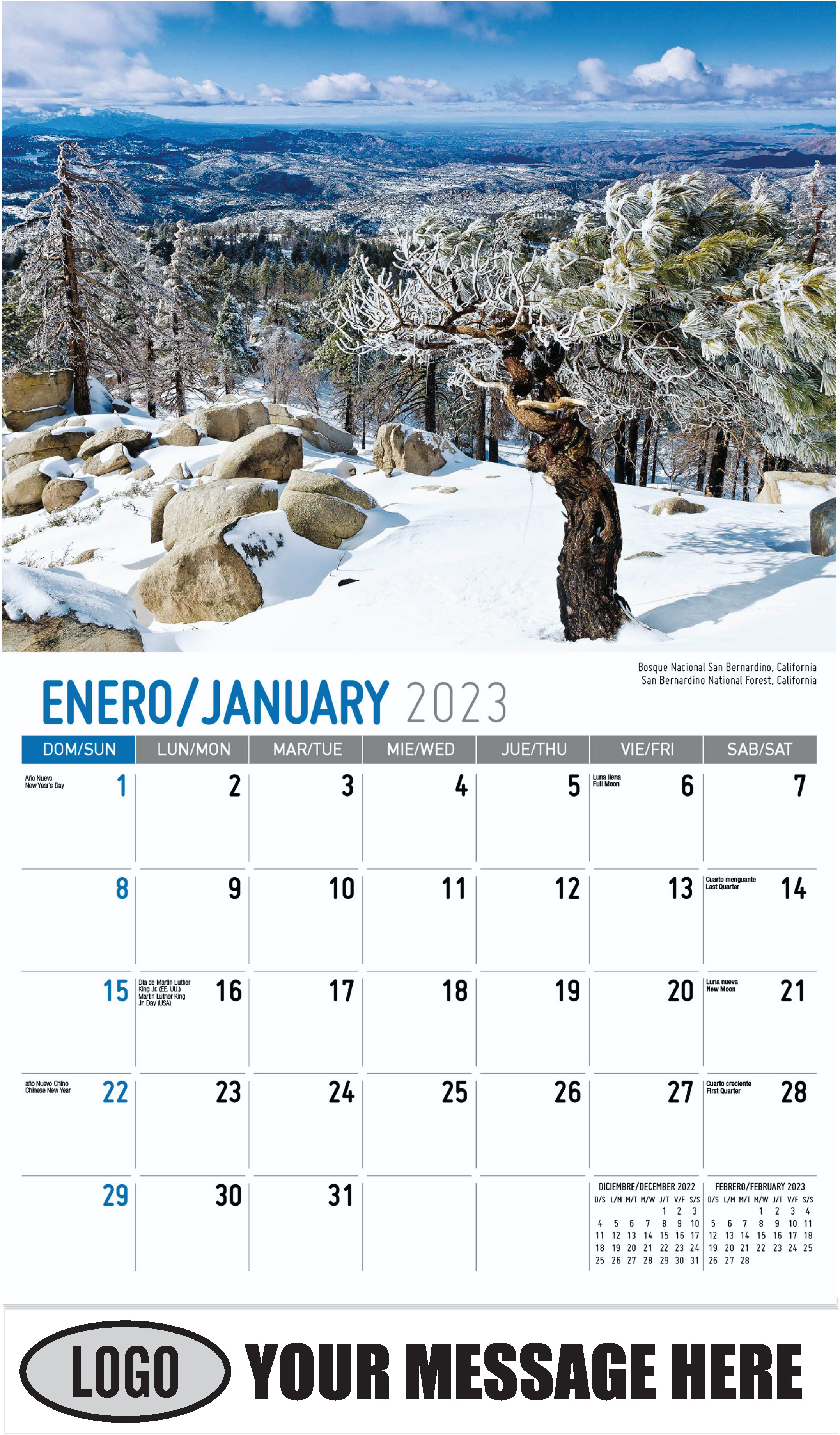 San Bernardino National Forest, California - January - Scenes of America (Spanish-English bilingual) 2023 Promotional Calendar