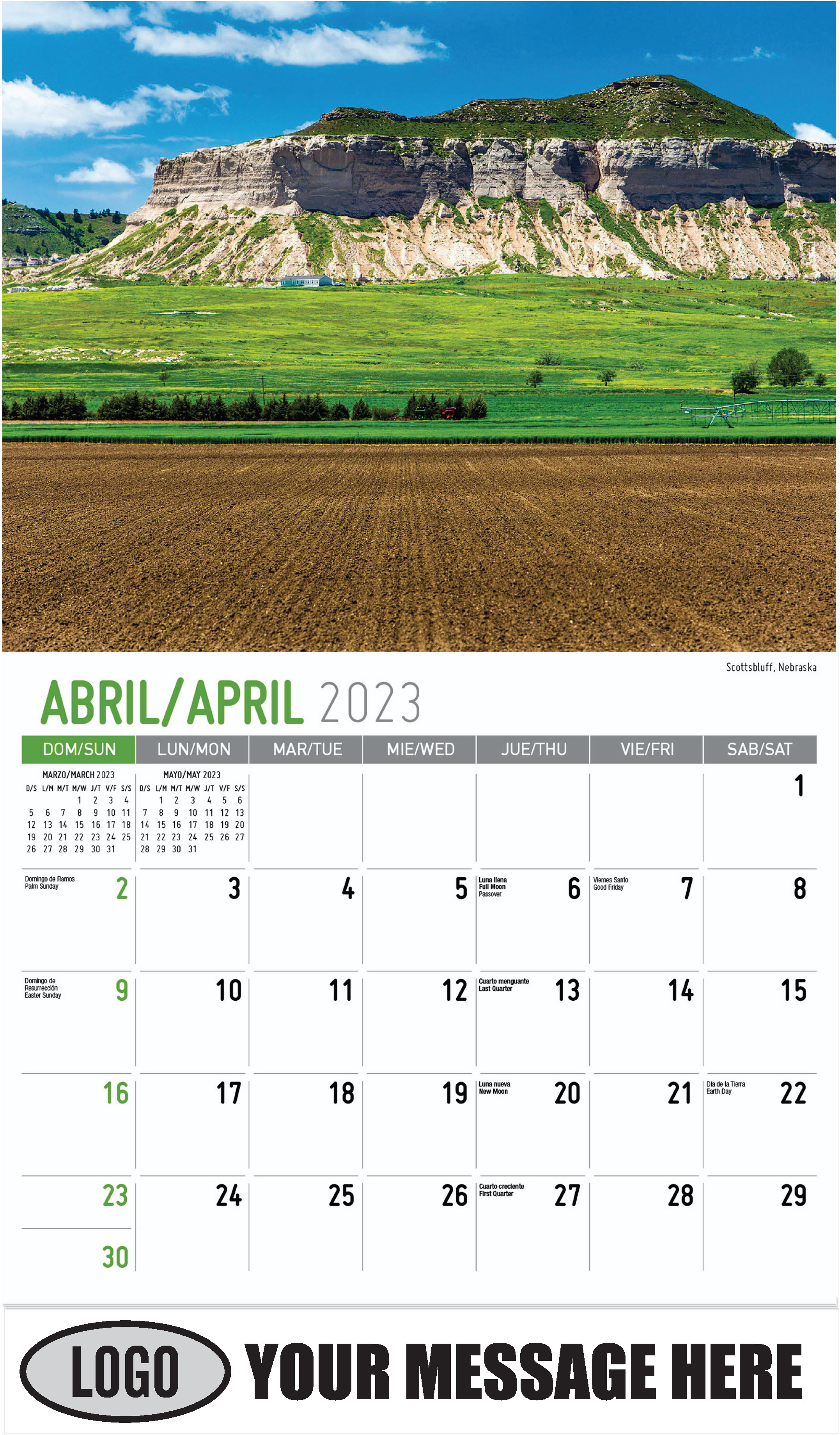 Scottsbluff, Nebraska - April - Scenes of America (Spanish-English bilingual) 2023 Promotional Calendar