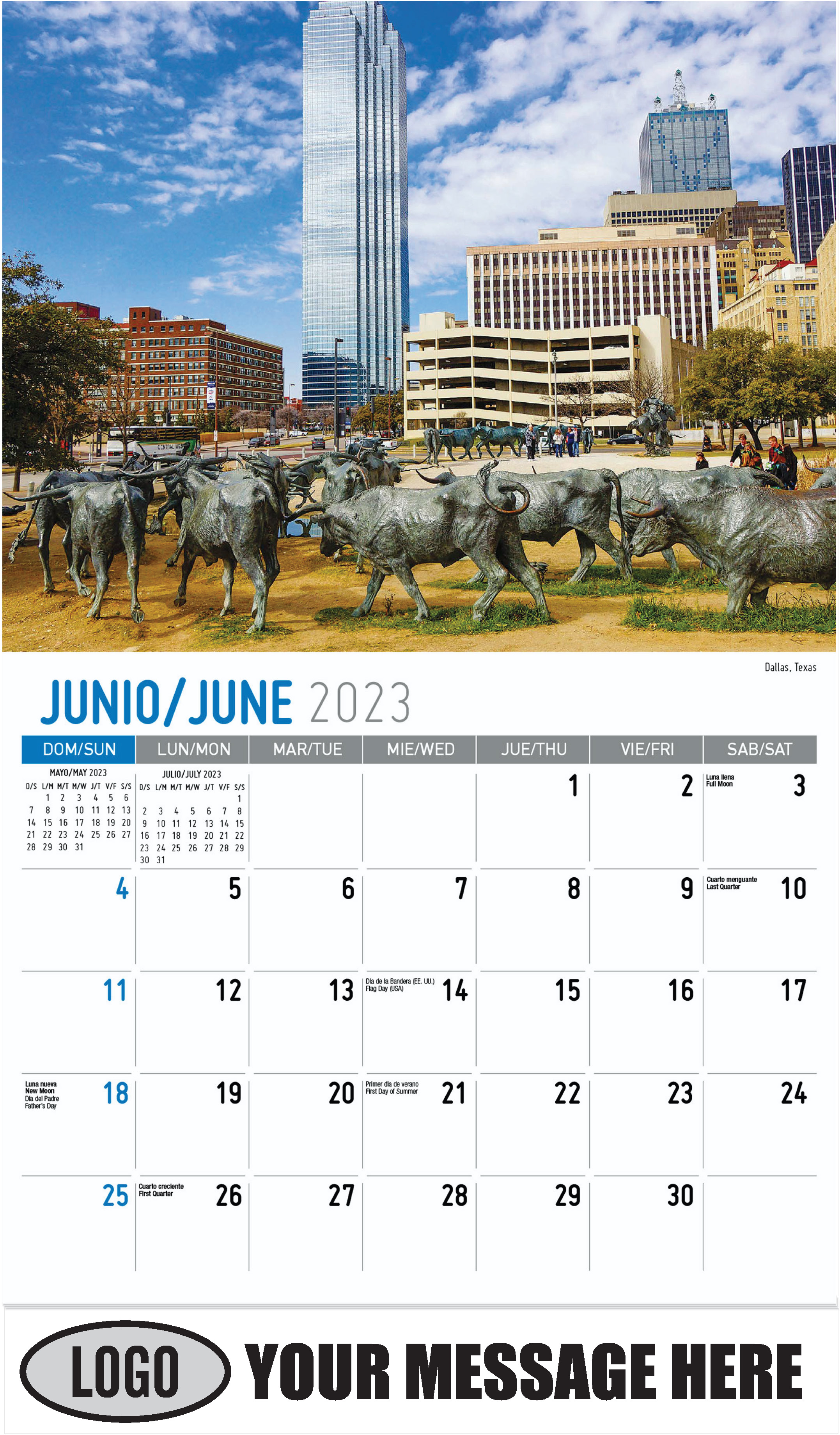 Dallas, Texas - June - Scenes of America (Spanish-English bilingual) 2023 Promotional Calendar
