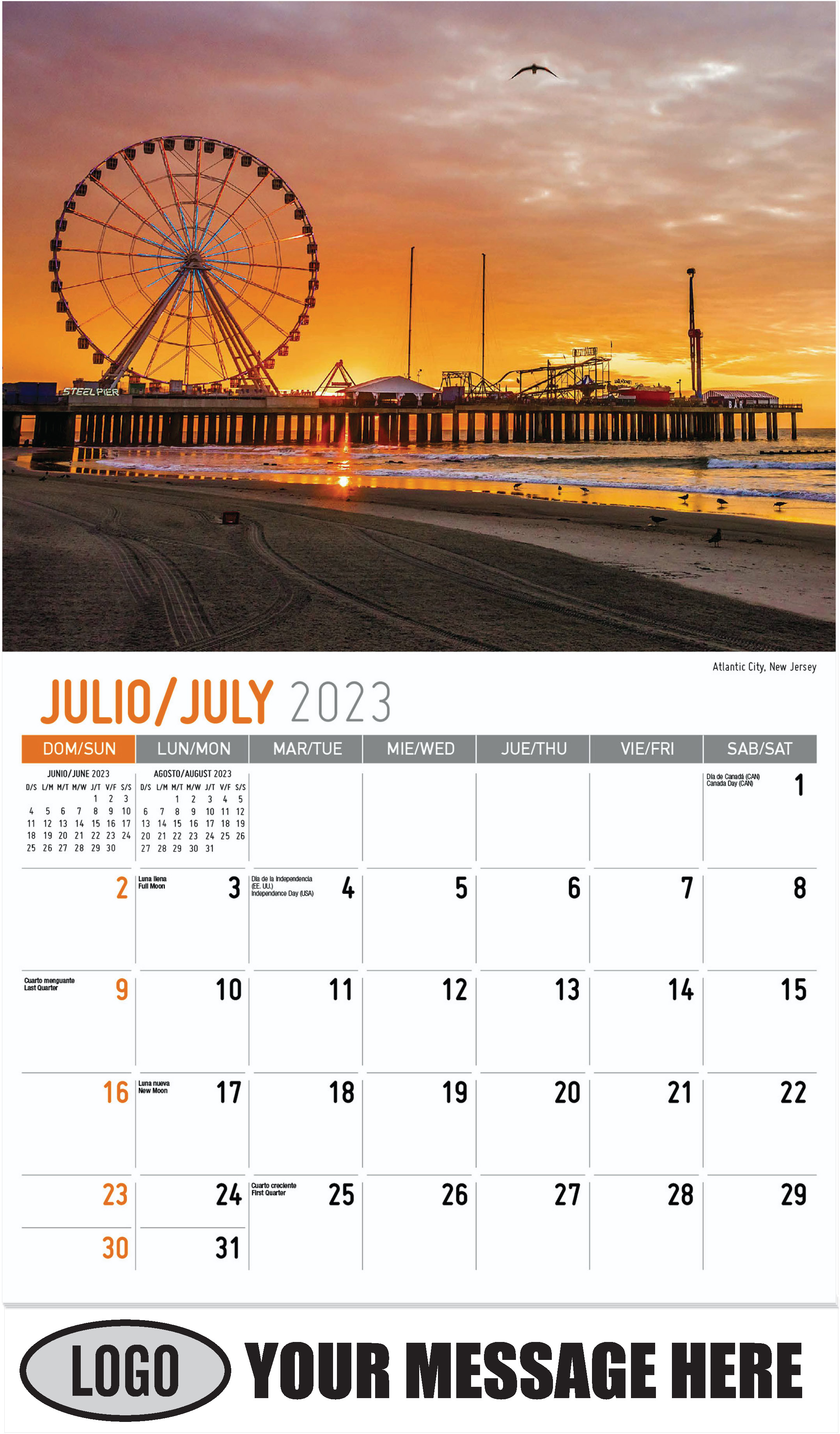 Atlantic City, New Jersey - July - Scenes of America (Spanish-English bilingual) 2023 Promotional Calendar