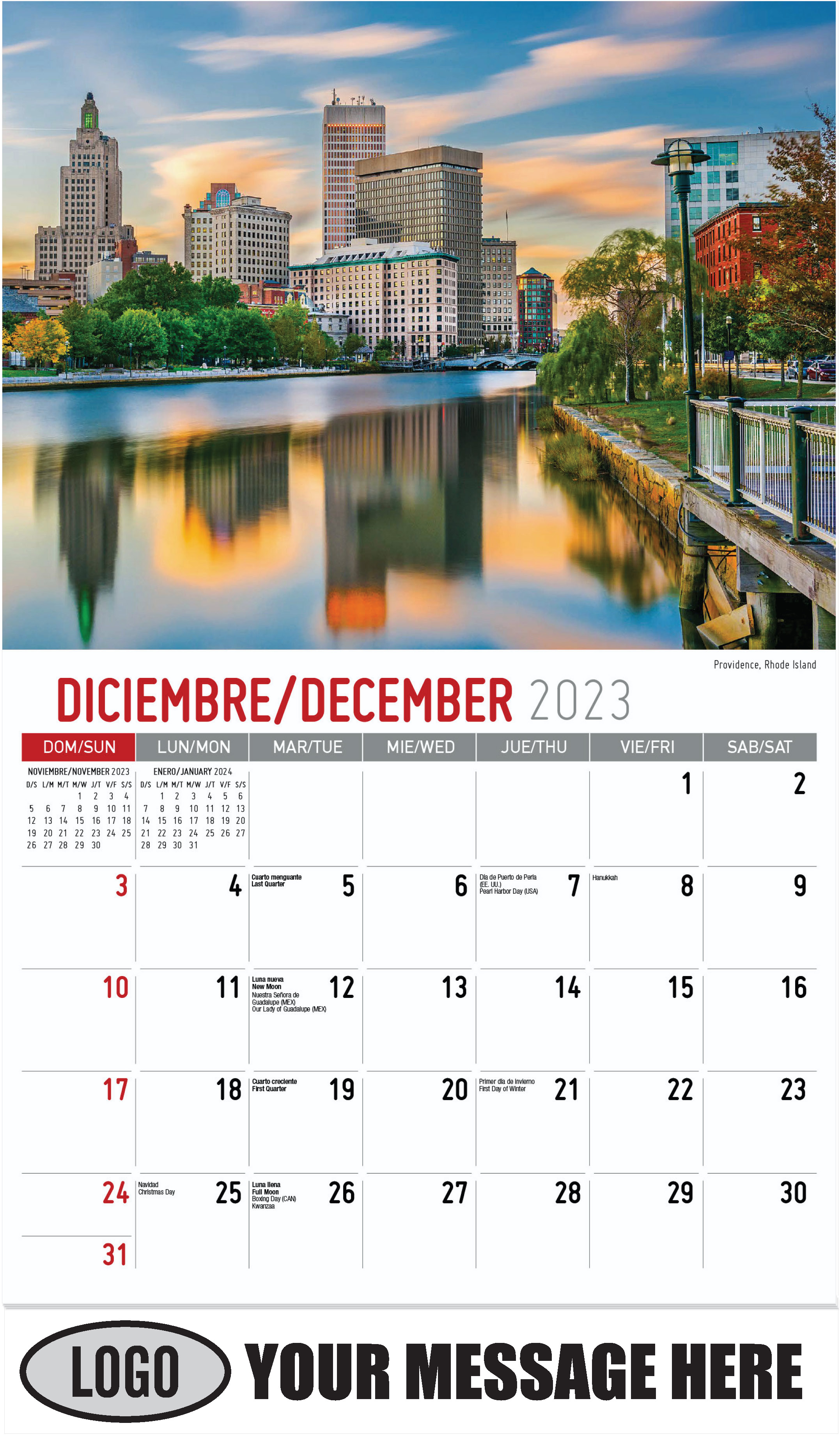 Providence, Rhode Island - December 2023 - Scenes of America (Spanish-English bilingual) 2023 Promotional Calendar