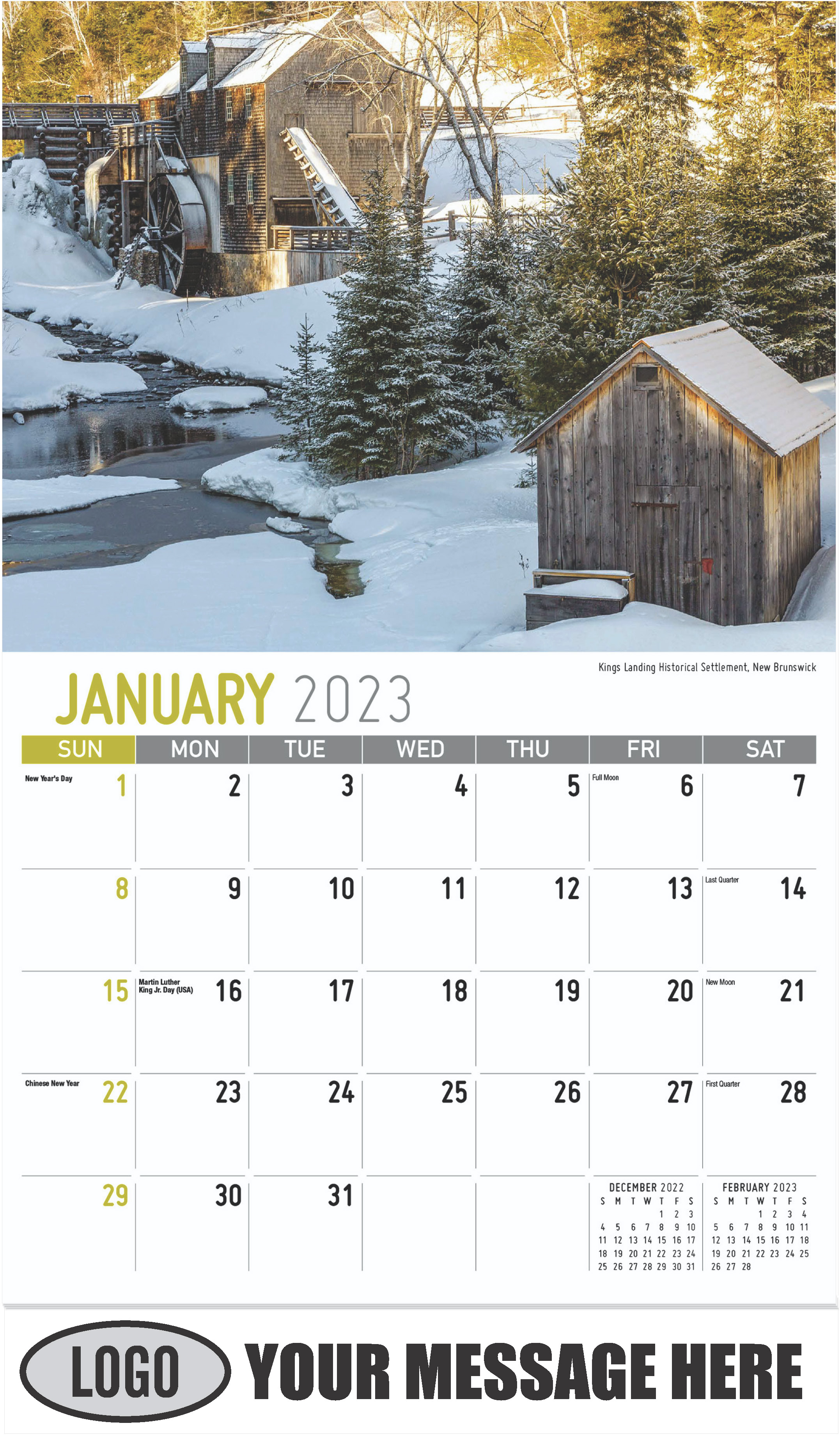 Kings Landing Historical Settlement, New Brunswick - January - Atlantic Canada 2023 Promotional Calendar