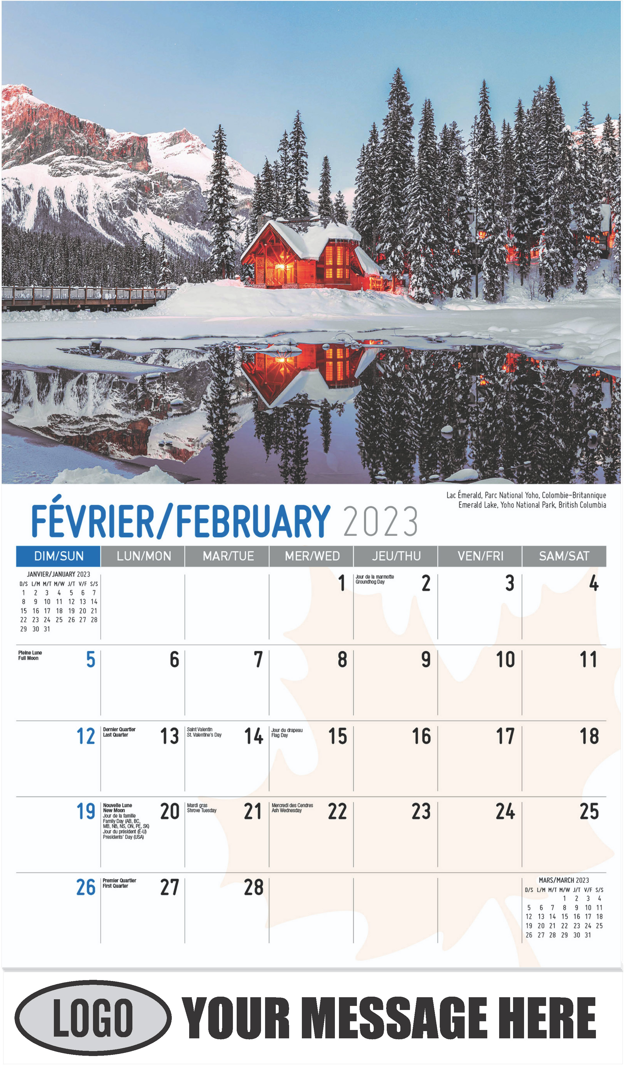 Emerald Lake, Yoho National Park, British Columbia - February - Scenes of Canada(French-English bilingual) 2023 Promotional Calendar