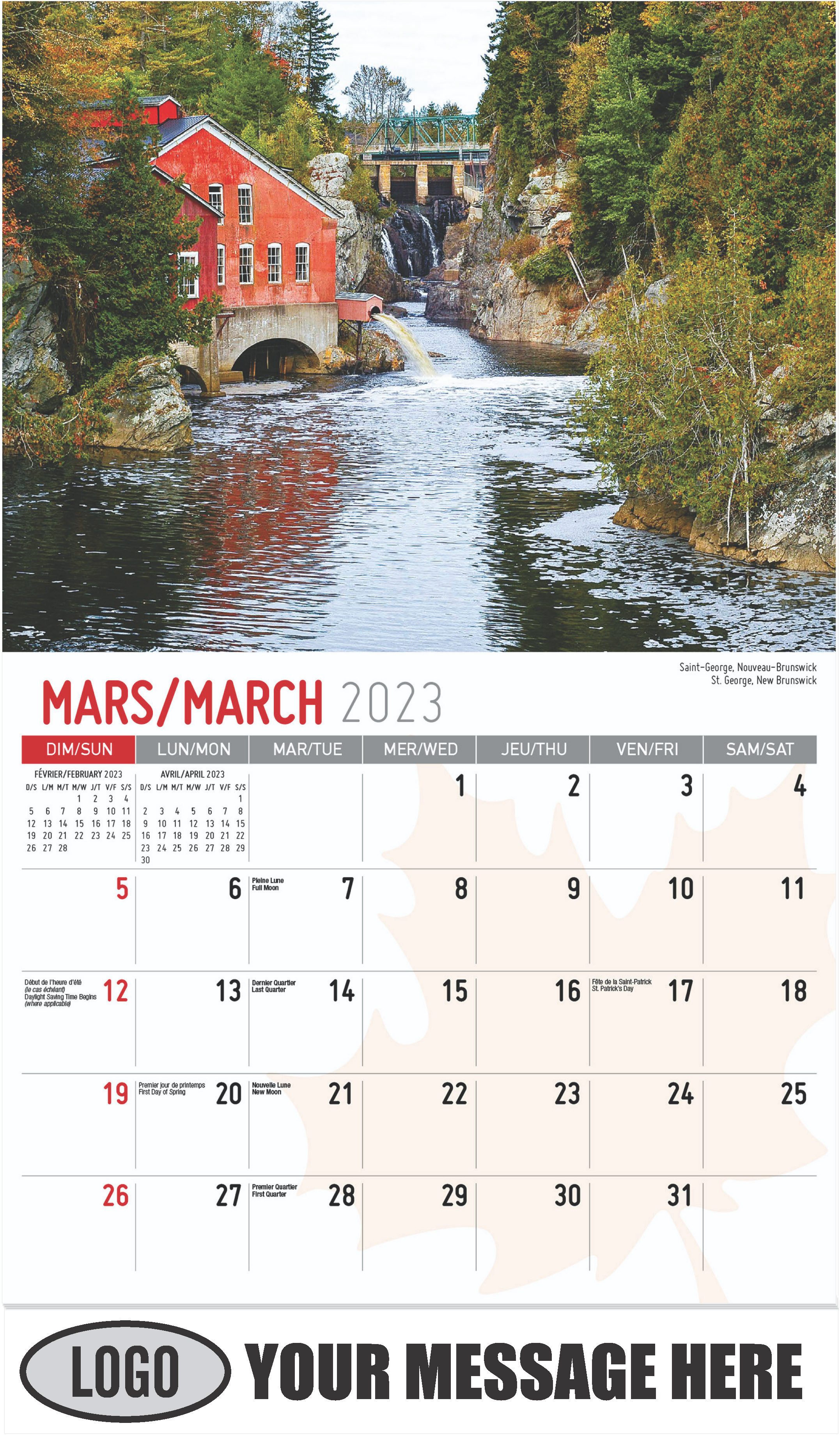 St. George, New Brunswick - March - Scenes of Canada(French-English bilingual) 2023 Promotional Calendar
