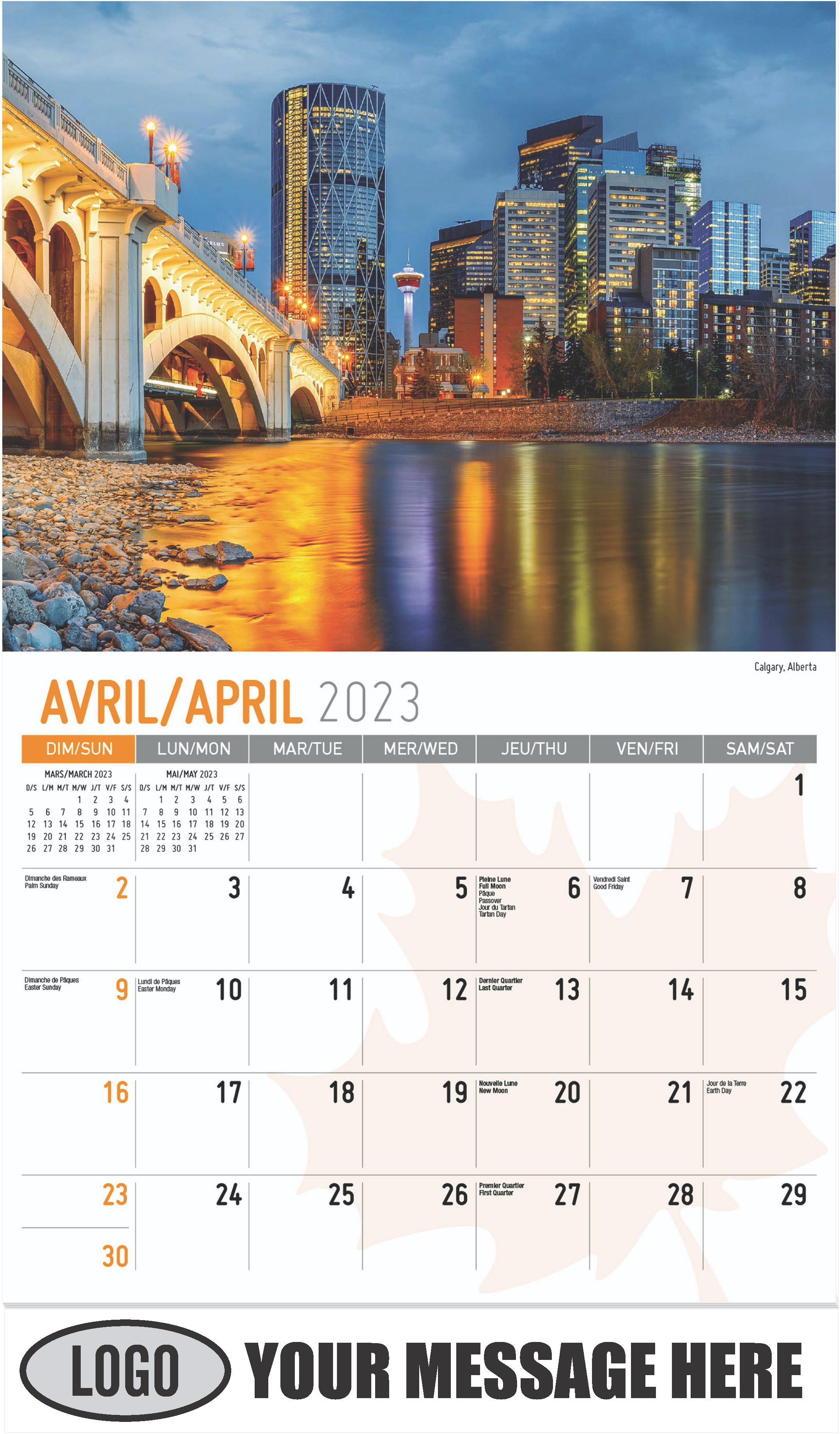 Calgary, Alberta - April - Scenes of Canada(French-English bilingual) 2023 Promotional Calendar