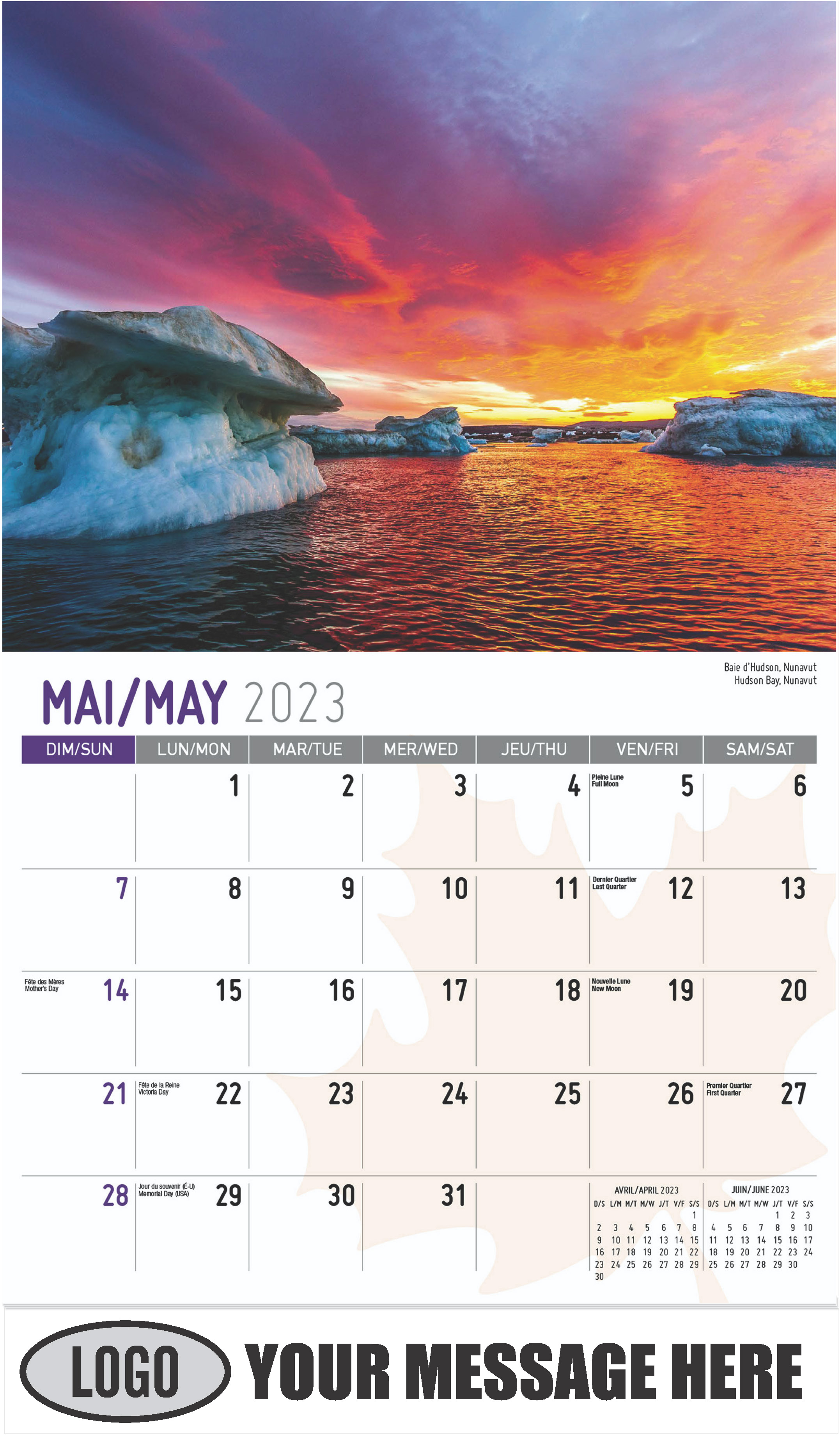 Hudson Bay, Nunavut - May - Scenes of Canada(French-English bilingual) 2023 Promotional Calendar