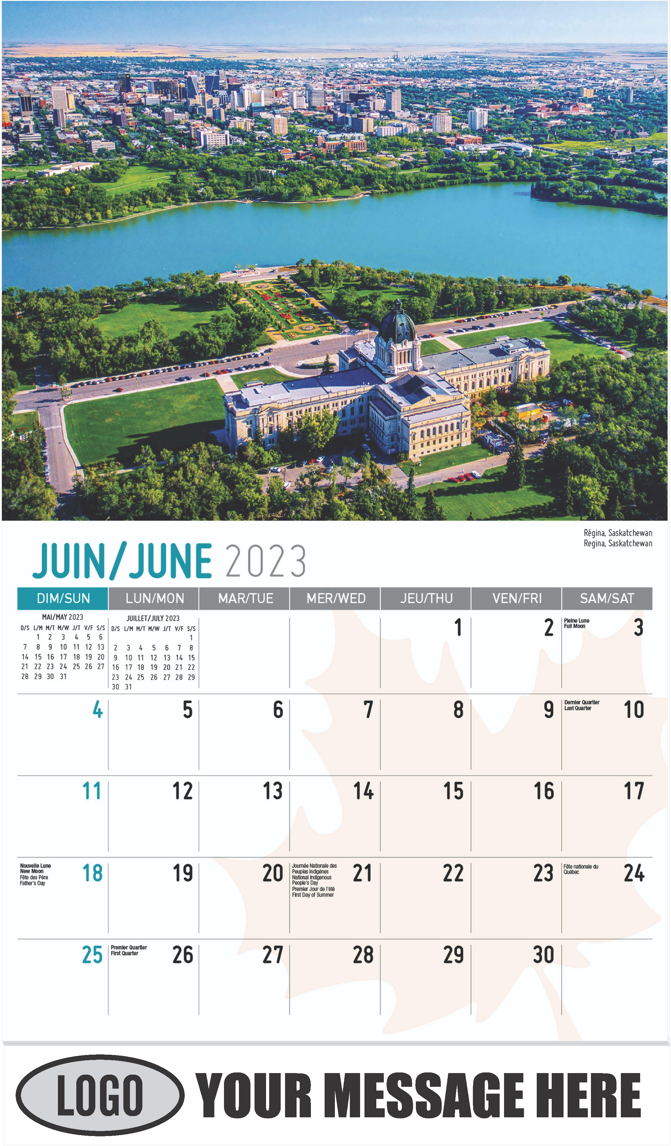 Regina, Saskatchewan - June - Scenes of Canada(French-English bilingual) 2023 Promotional Calendar