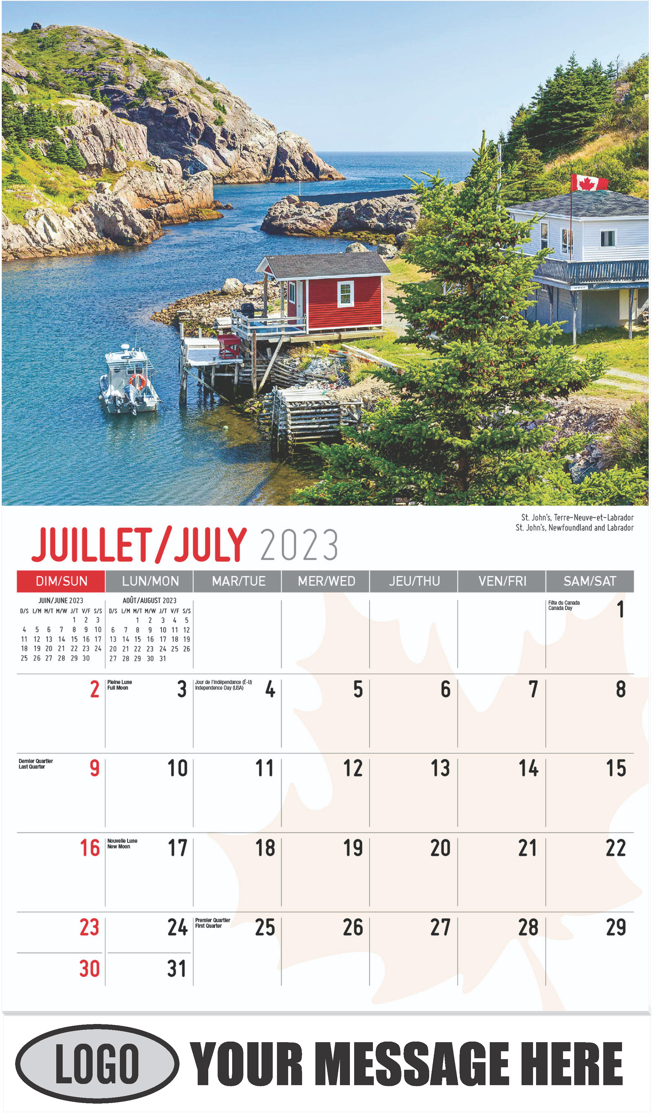 St. John's, Newfoundland - July - Scenes of Canada(French-English bilingual) 2023 Promotional Calendar