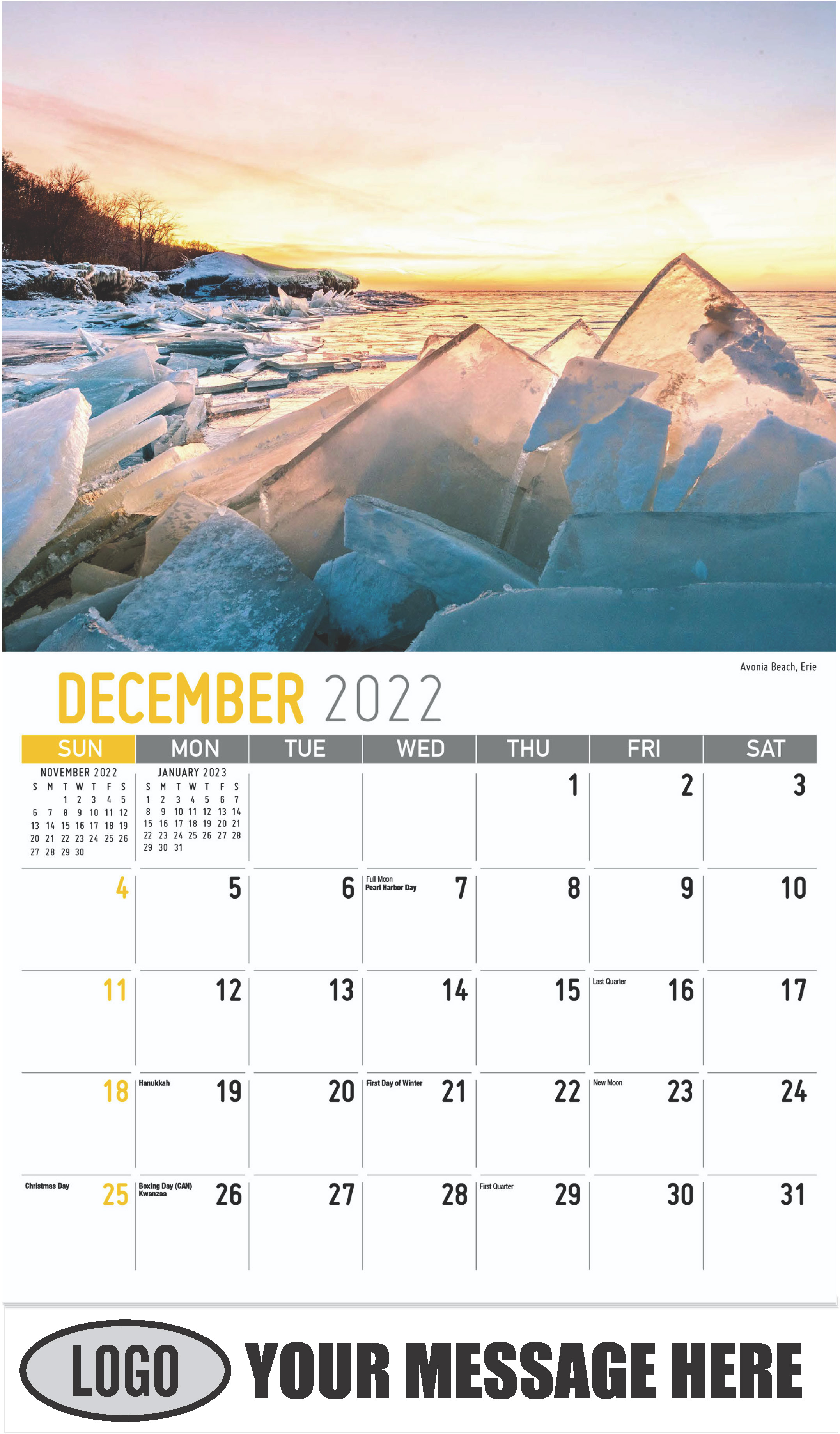 Avonia Beach, Erie - December 2022 - Scenes of Pennsylvania 2023 Promotional Calendar