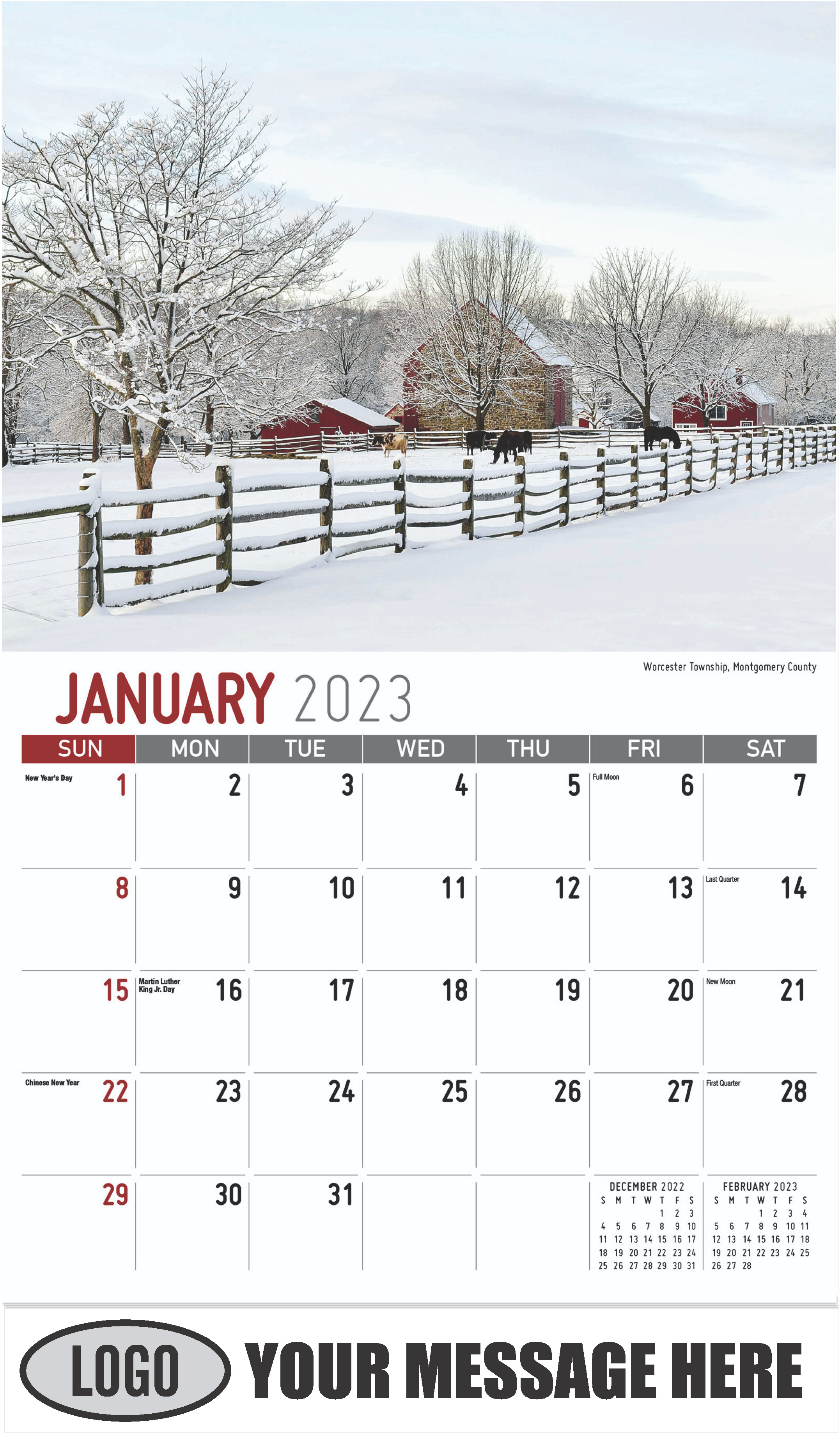 Worcester Township, Montgomery County - January - Scenes of Pennsylvania 2023 Promotional Calendar
