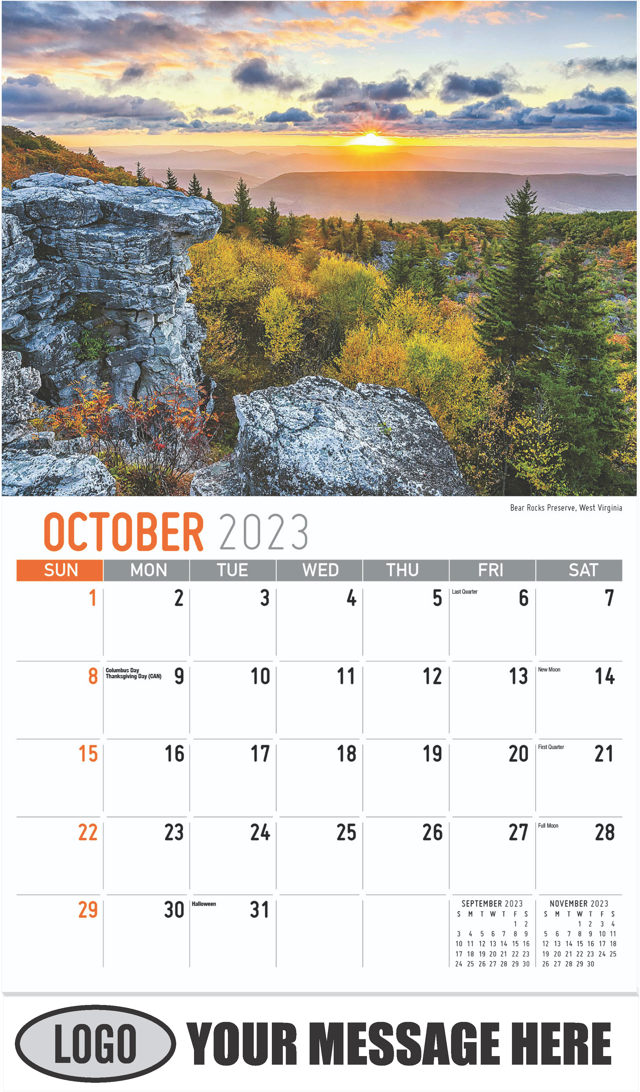 Bear Rocks Preserve, West Virginia - October - Scenes of Southeast USA 2023 Promotional Calendar