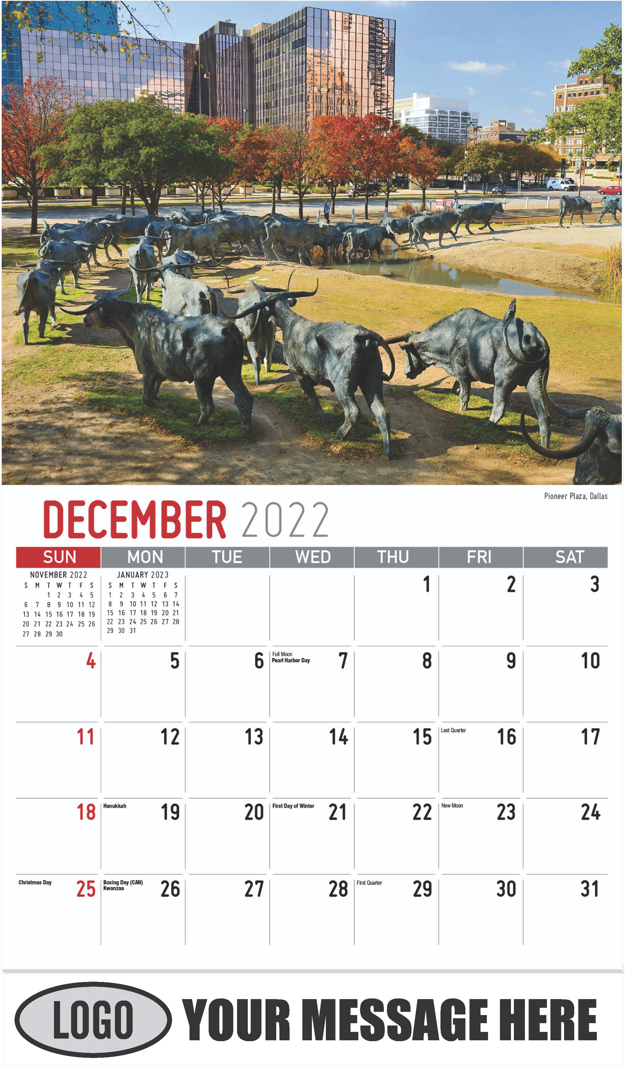 Pioneer Plaza, Dallas - December 2022 - Scenes of Texas 2023 Promotional Calendar