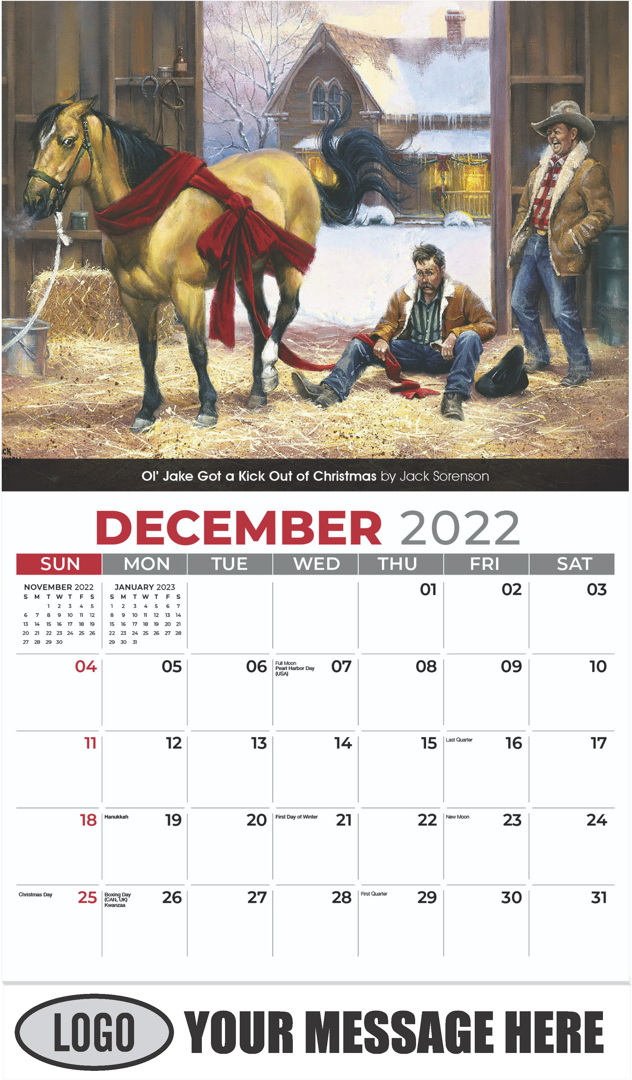 Ol’ Jake Got a Kick Out of Christmas by Jack Sorenson - December 2022 - Spirit of the West 2023 Promotional Calendar