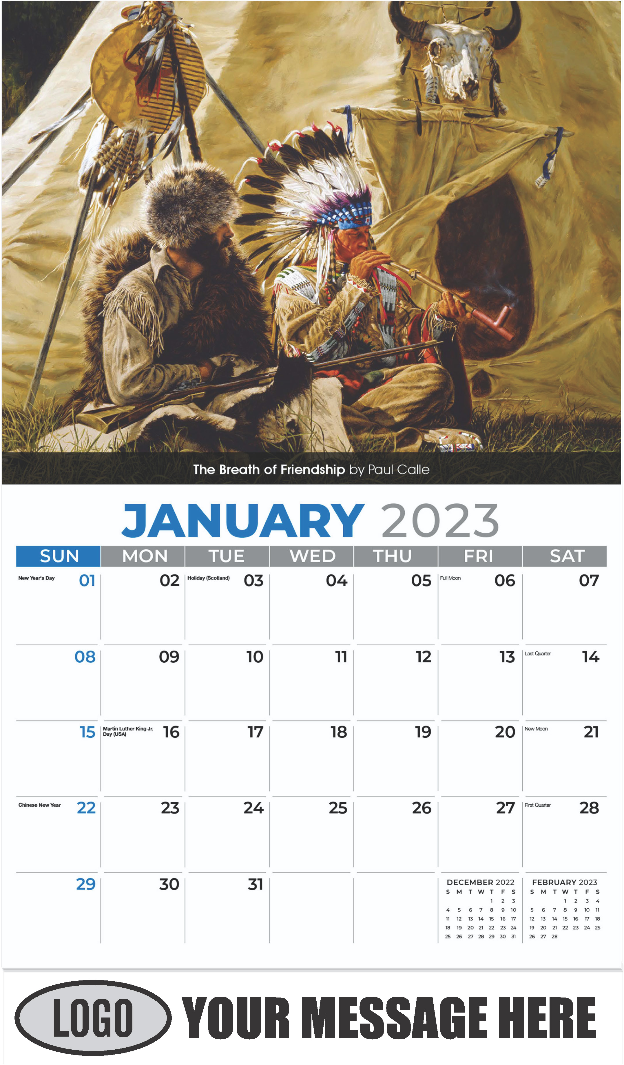 The Breath of Friendship by Paul Calle - January - Spirit of the West 2023 Promotional Calendar