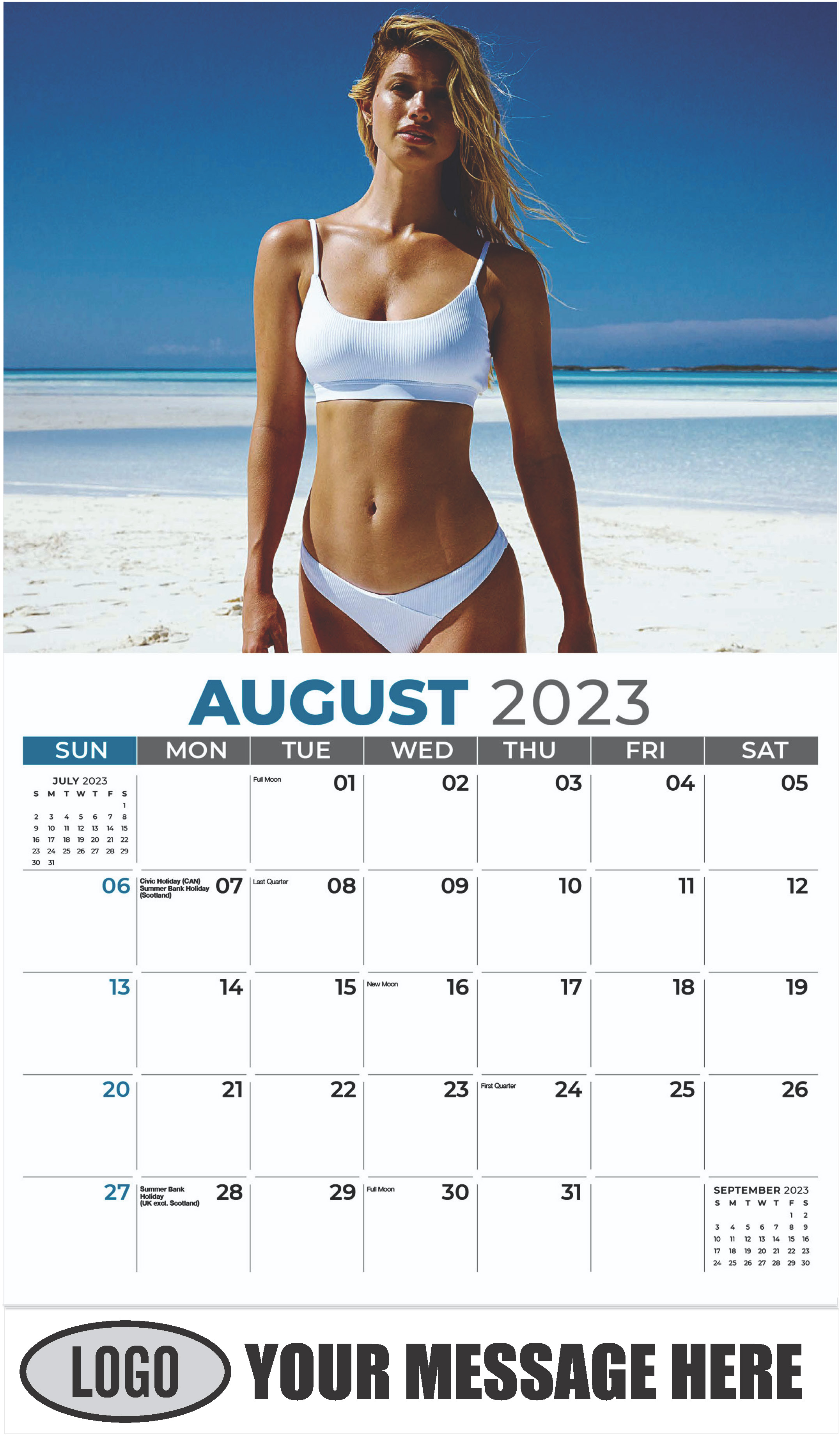 Bikini Models Calendar - August - Swimsuits 2023 Promotional Calendar