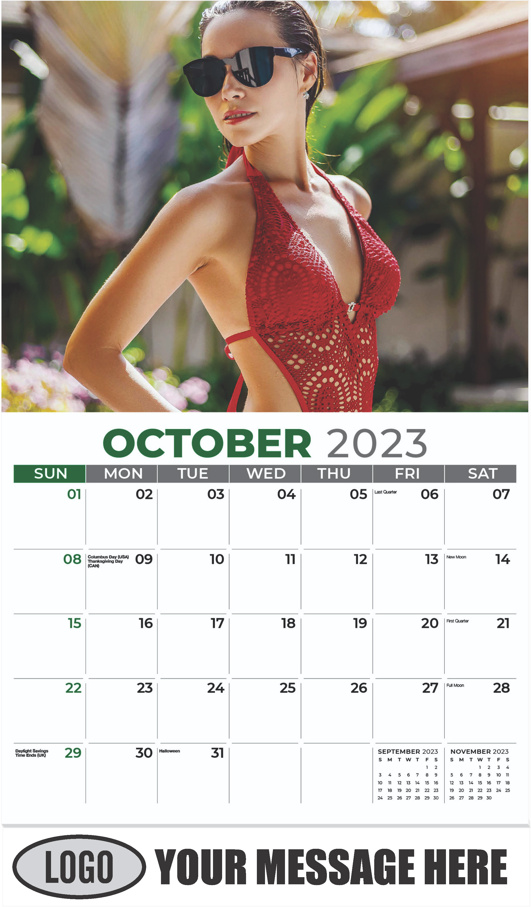 Bikini Models Calendar - October - Swimsuits 2023 Promotional Calendar