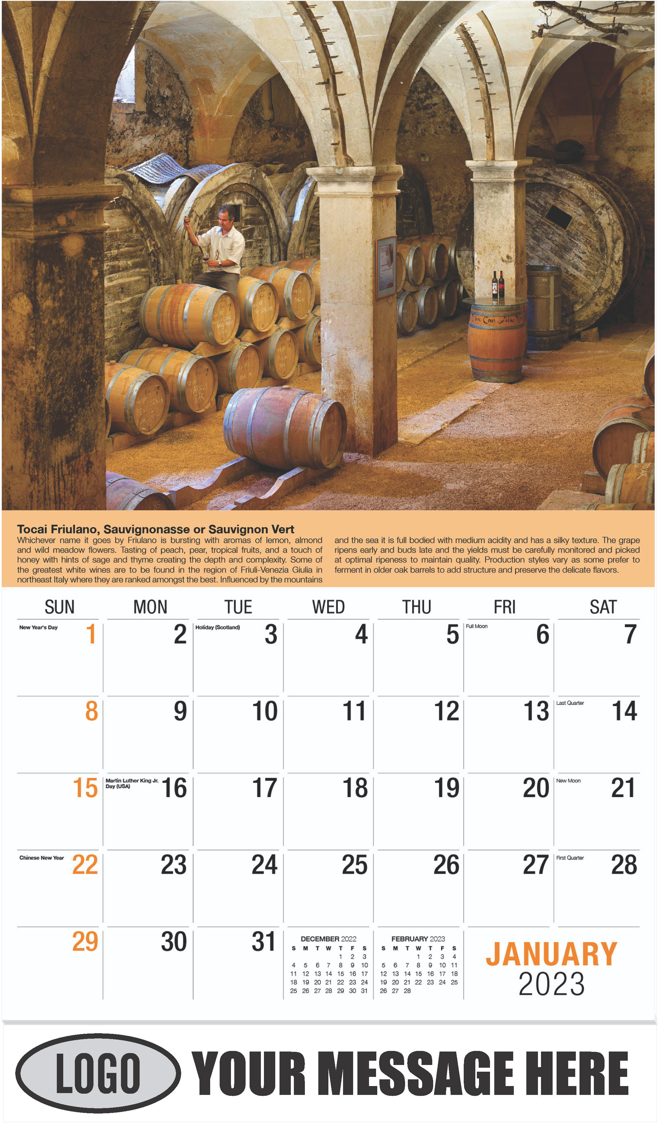 Wine Tips Calendar - January - Vintages 2023 Promotional Calendar