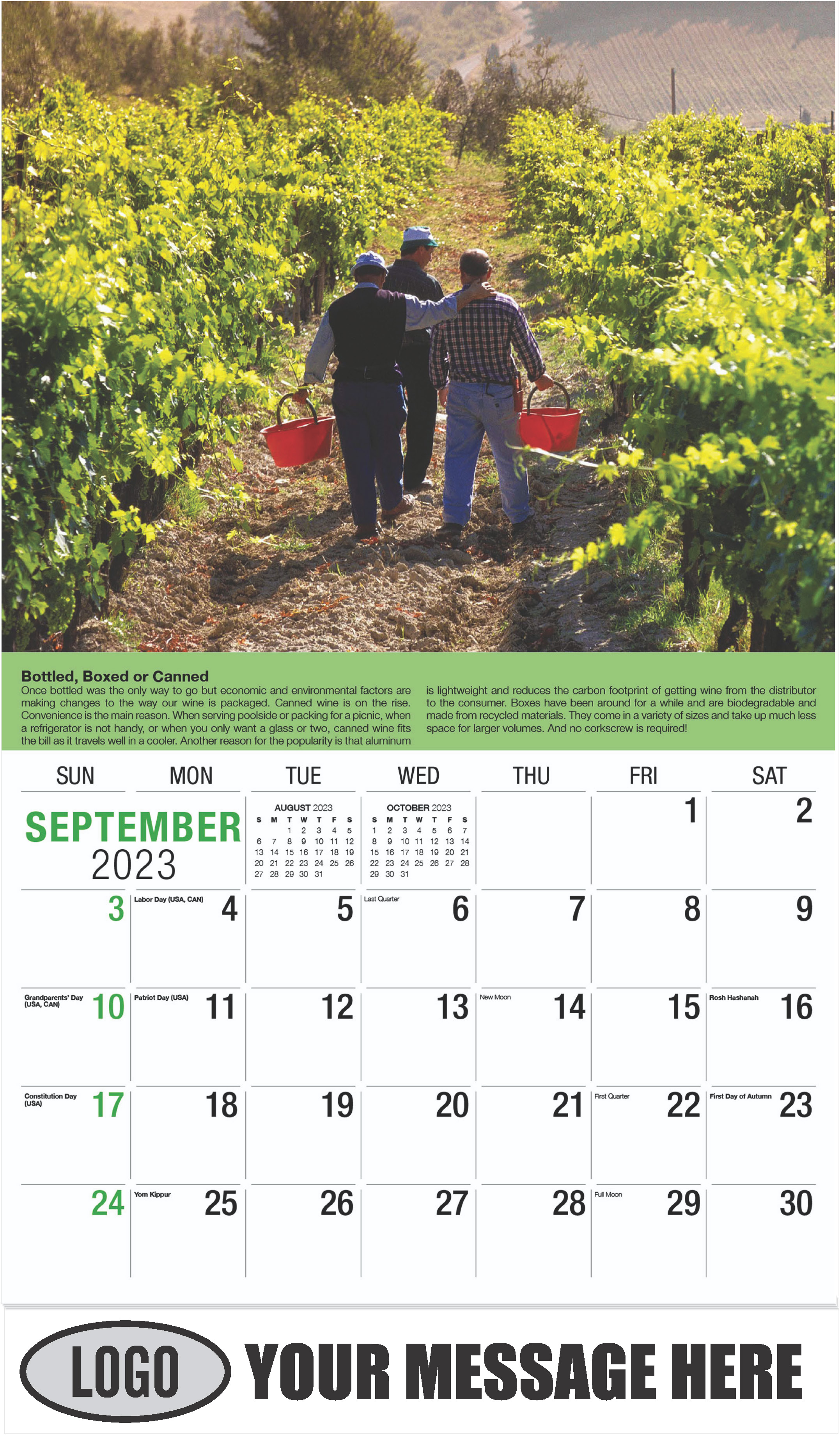 Wine Tips Calendar - September - Vintages 2023 Promotional Calendar