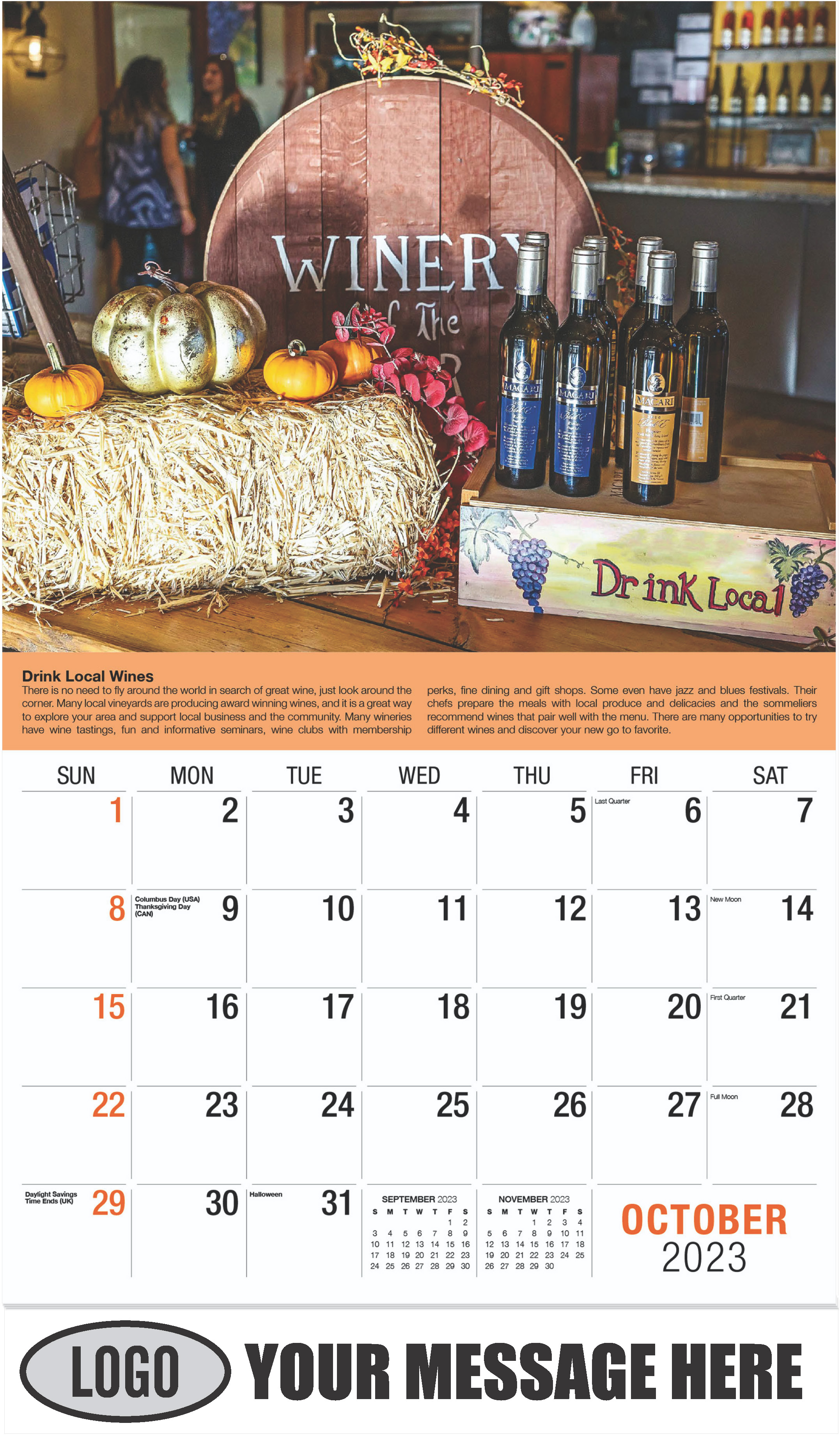 Wine Tips Calendar - October - Vintages 2023 Promotional Calendar