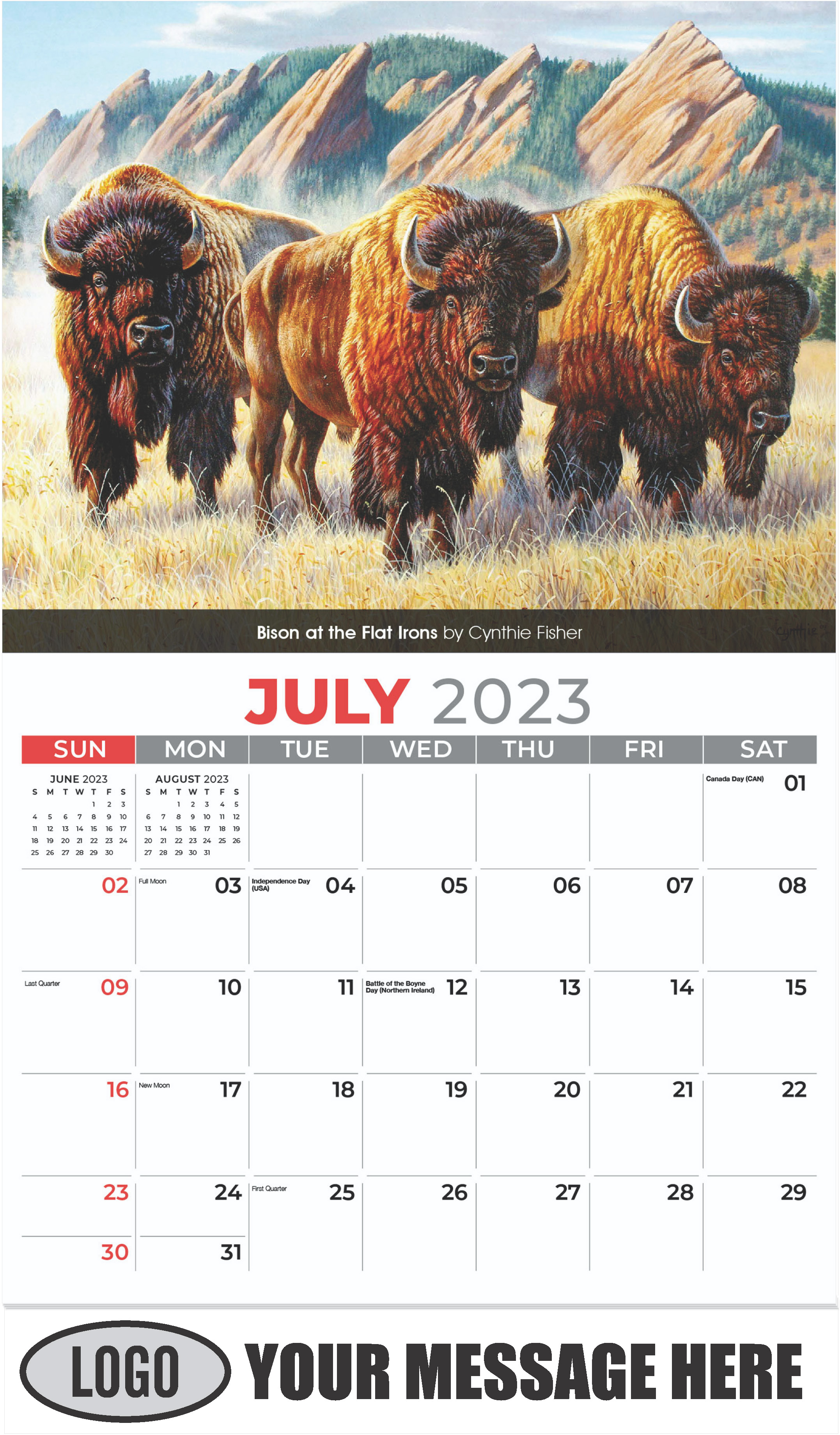 Bison at the Flat Irons by Cynthie Fisher - July - Wildlife Portraits 2023 Promotional Calendar