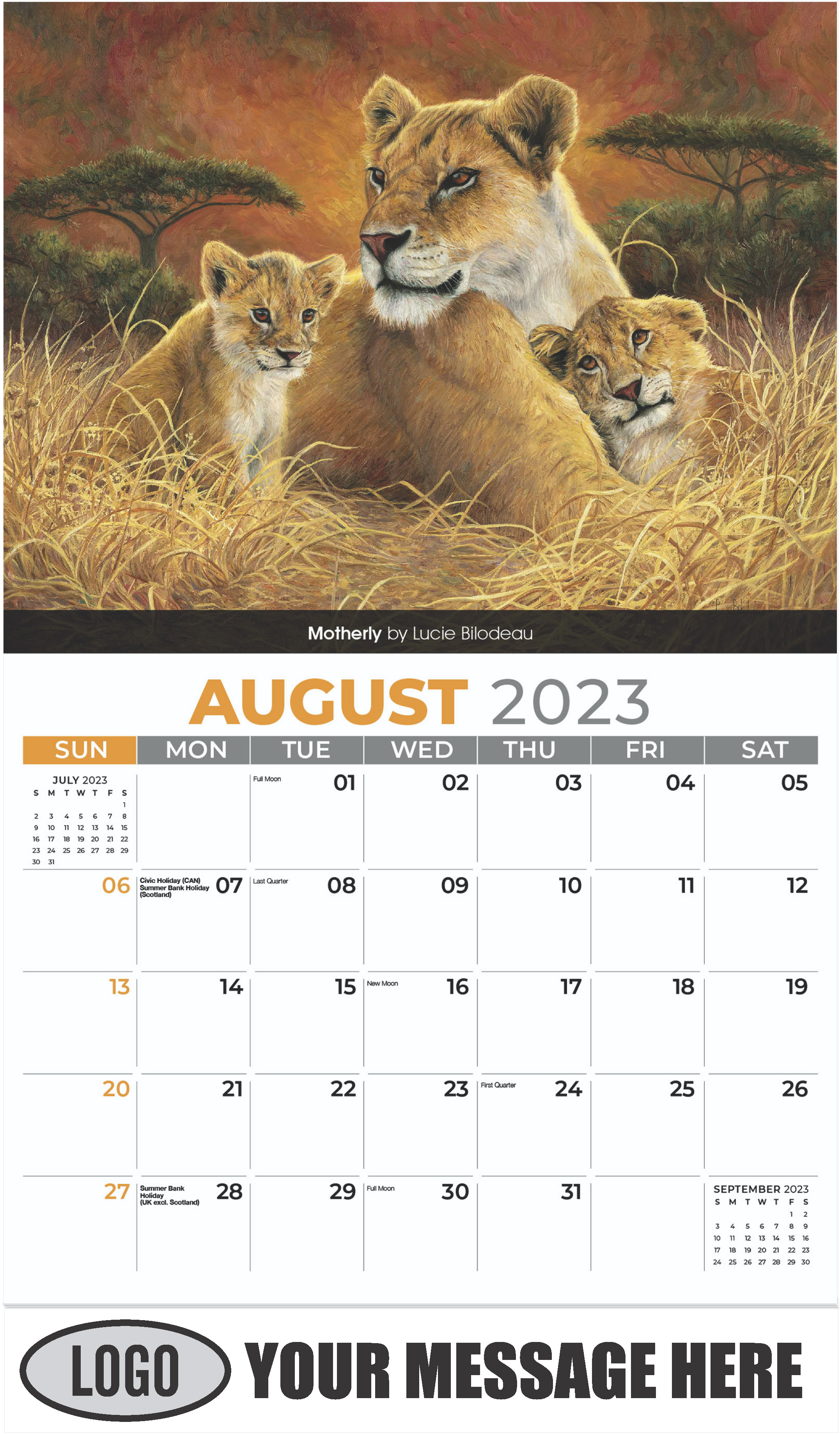 Motherly by Lucie Bilodeau - August - Wildlife Portraits 2023 Promotional Calendar