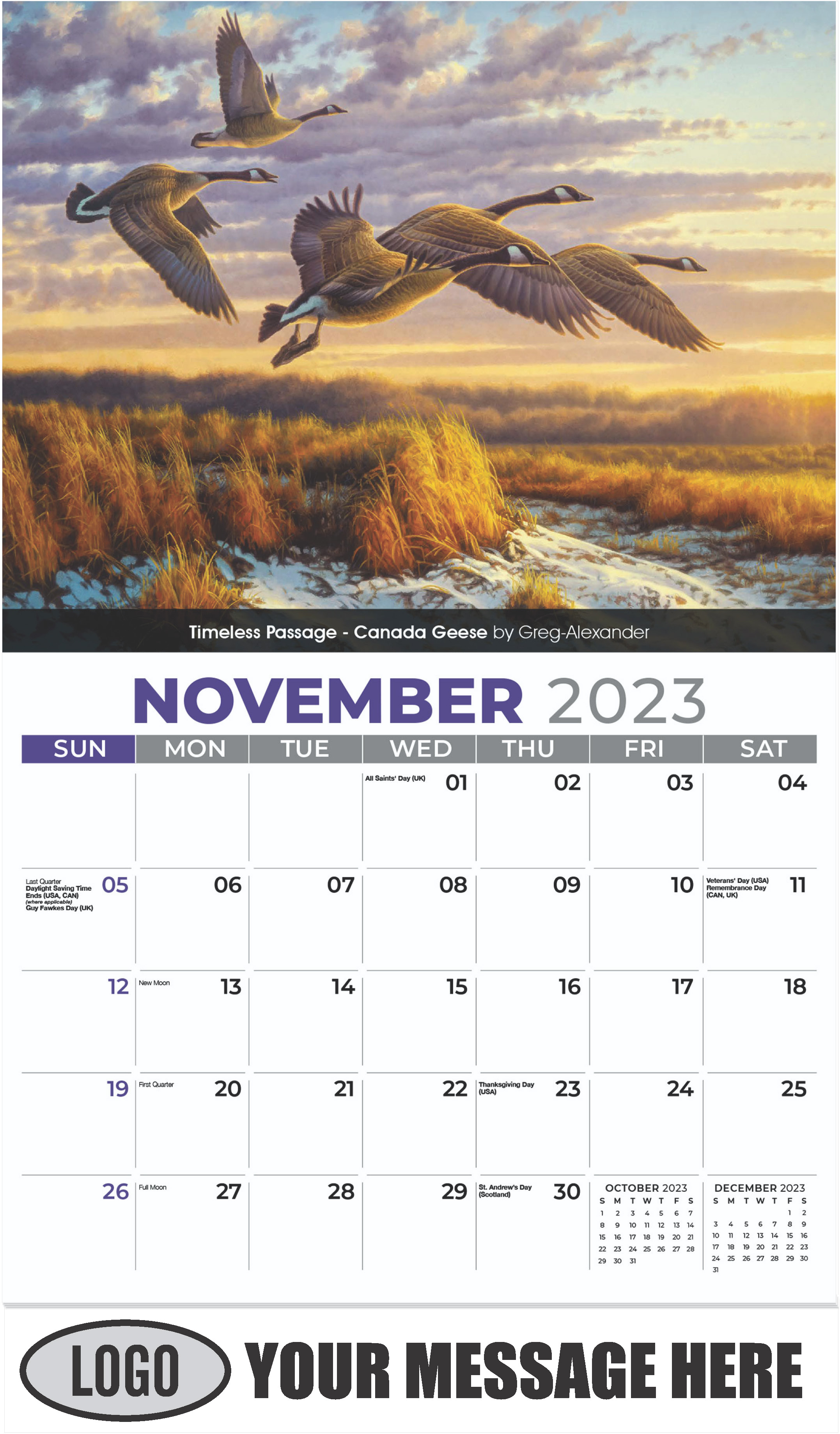 Timeless Passage Canada Geese by Greg-Alexander - November - Wildlife Portraits 2023 Promotional Calendar