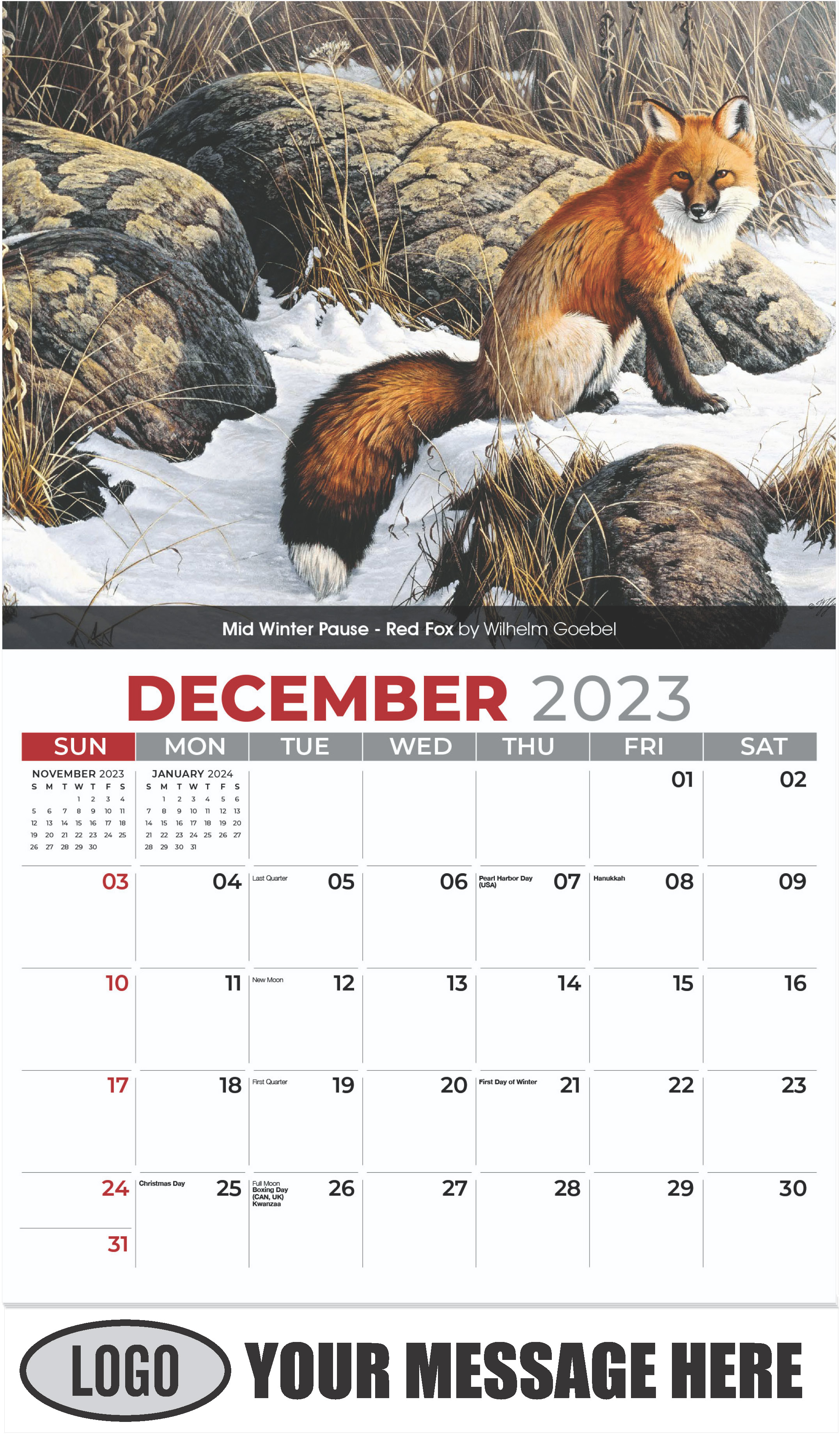 Mid Winter Pause - Red Fox by Wilhelm Goebel - December 2023 - Wildlife Portraits 2023 Promotional Calendar
