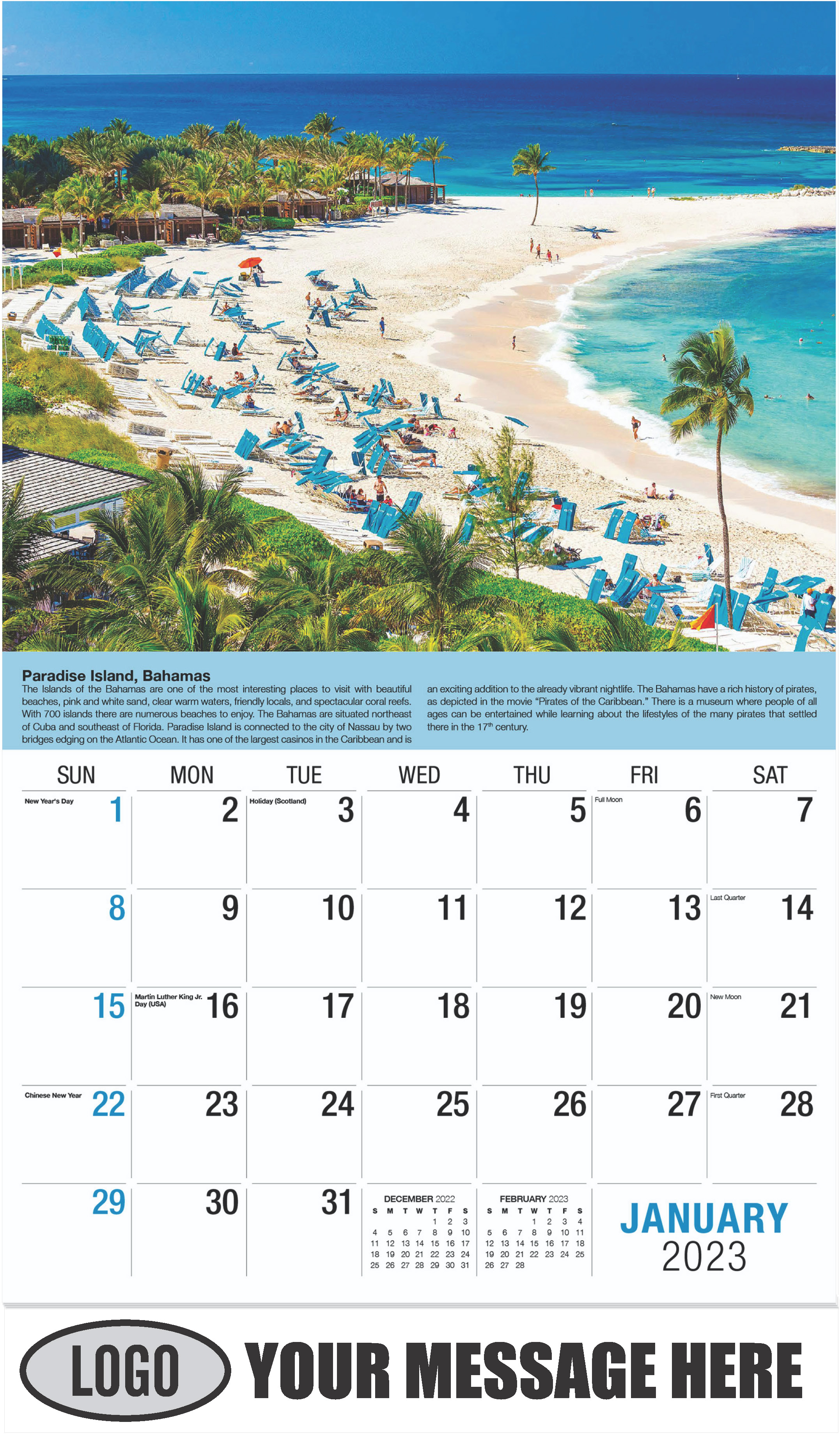 Cove Beach, Paradise Island, Bahamas - January - World Travel 2023 Promotional Calendar