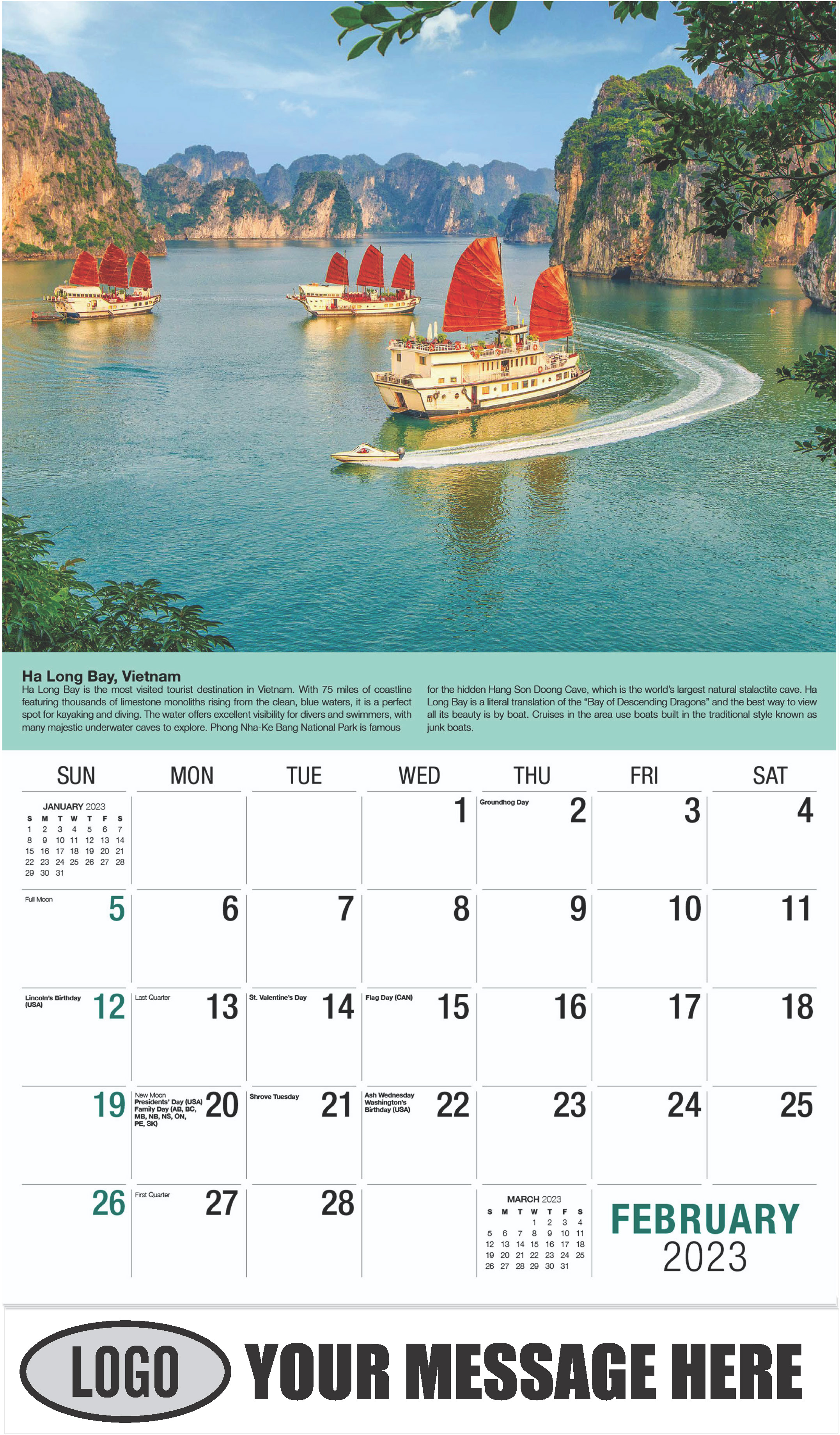 Ha Long bay, Quang Ninh, Vietnam - February - World Travel 2023 Promotional Calendar