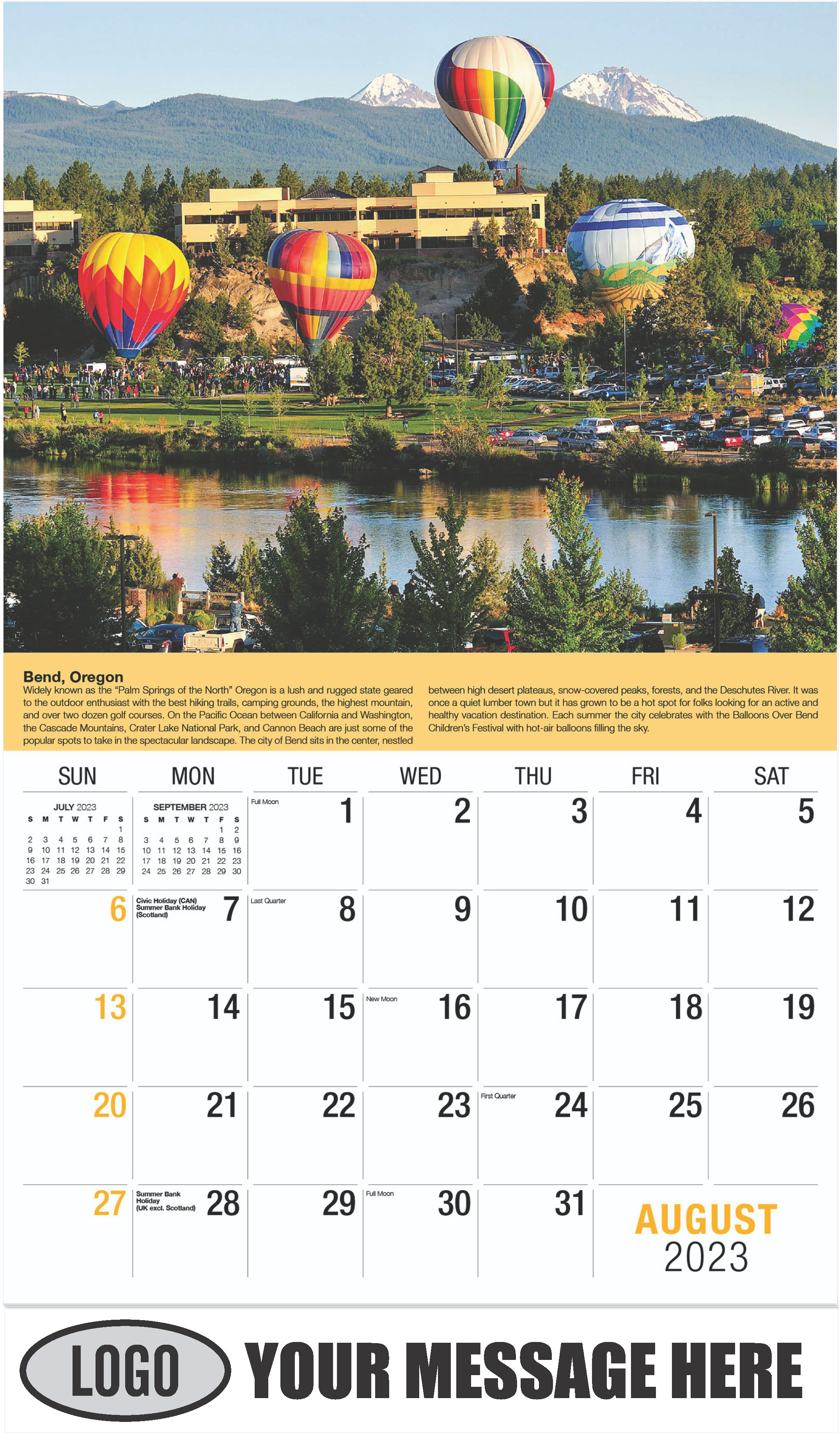 Bend, Oregon - August - World Travel 2023 Promotional Calendar