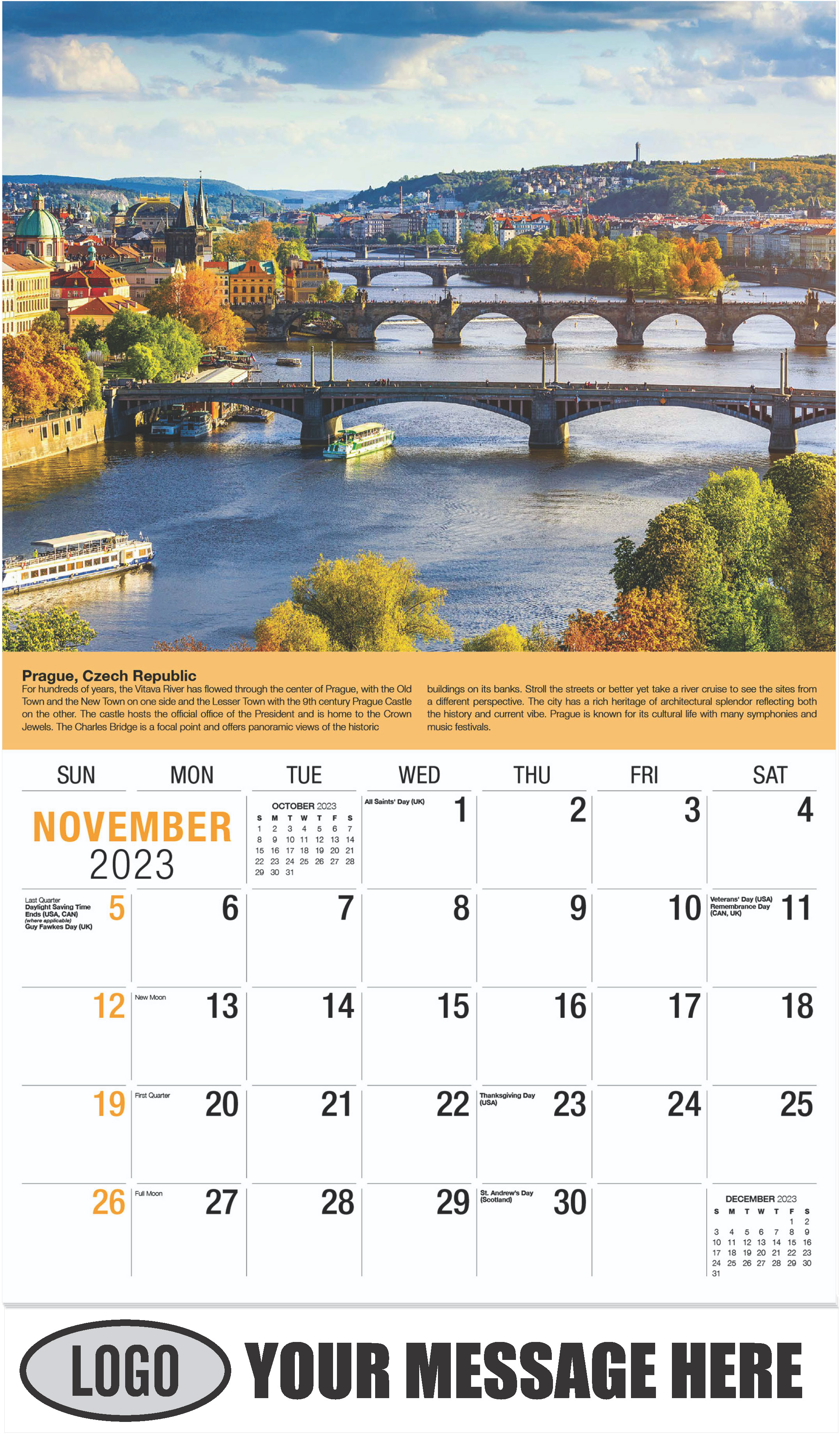 Prague, Czech Republic - November - World Travel 2023 Promotional Calendar