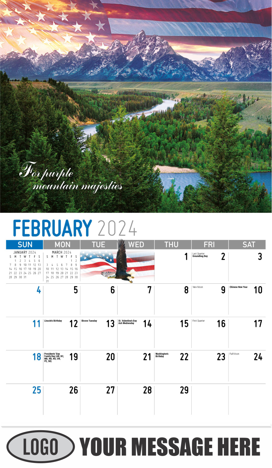 America the Beautiful  2024 Business Advertising Wall Calendar - February