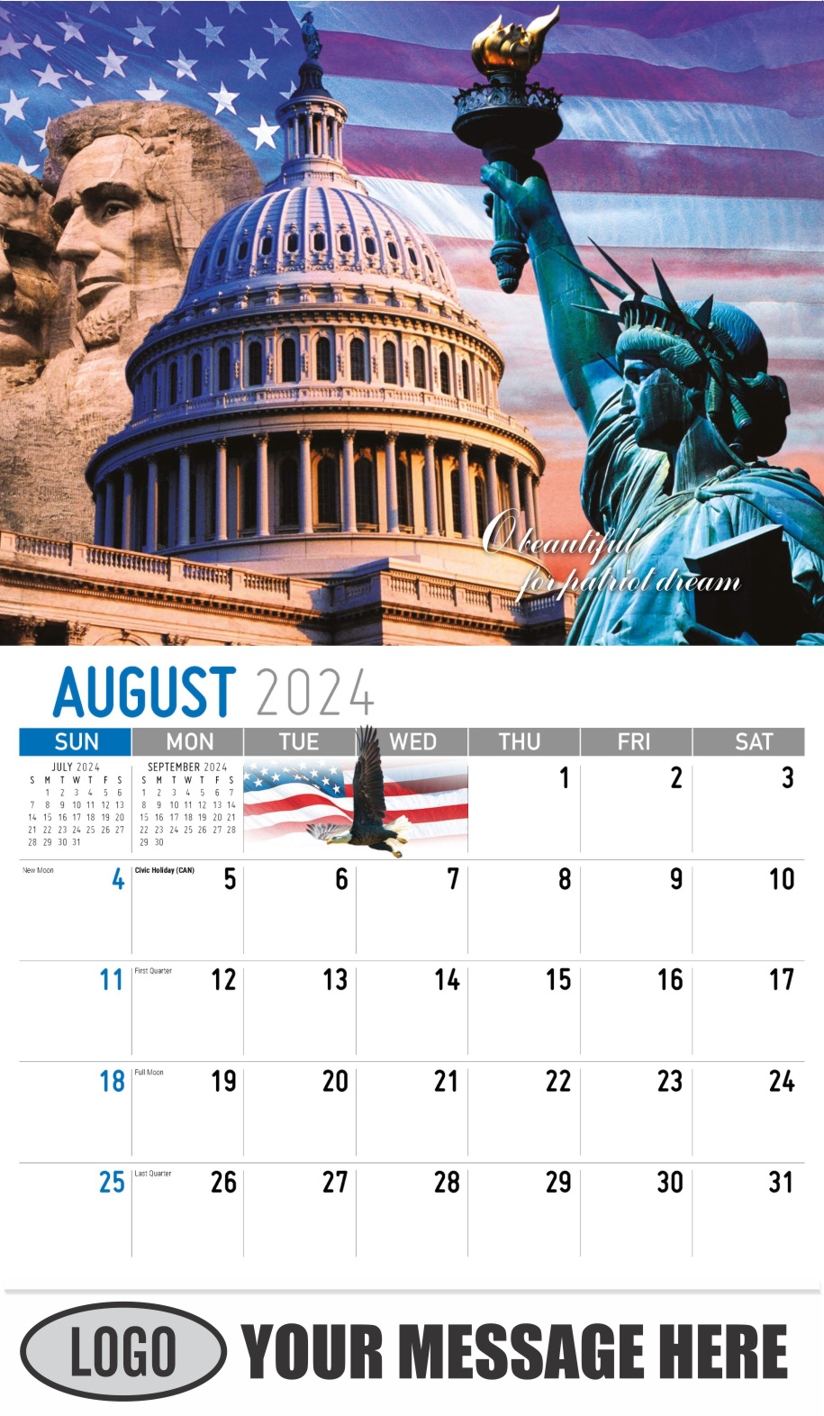 America the Beautiful  2024 Business Advertising Wall Calendar - August