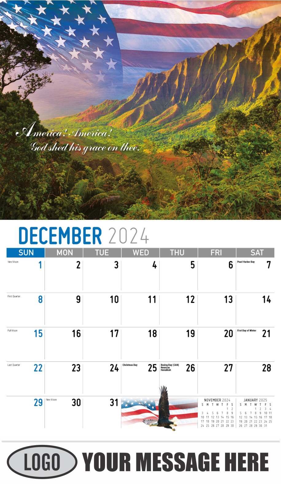 America the Beautiful  2024 Business Advertising Wall Calendar - December